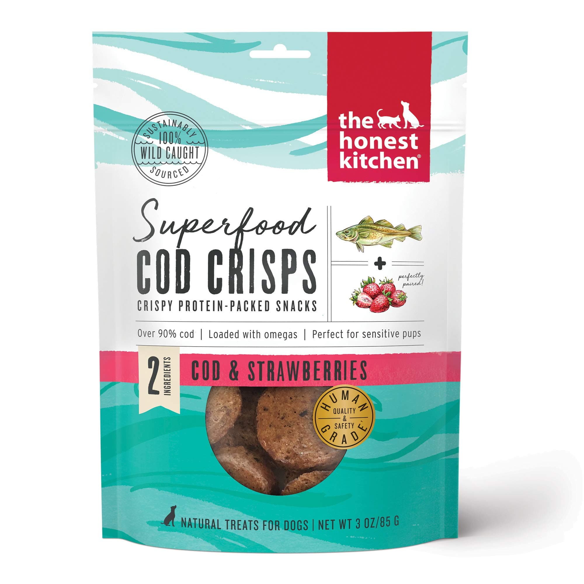 Human Grade Superfood Cod Crisps: Cod & Strawberry, 3 oz