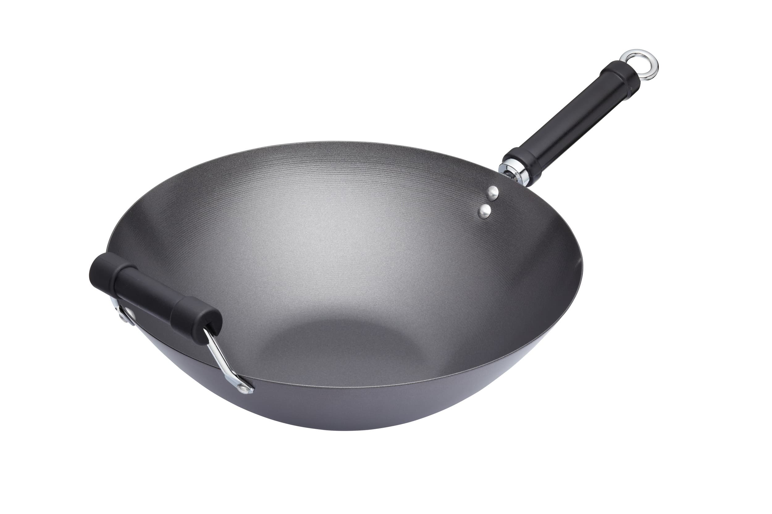 World of Flavours Wok Carbon Non Stick, Carbon Steel Wok, Extra Large Pan, 36cm (14''), Black