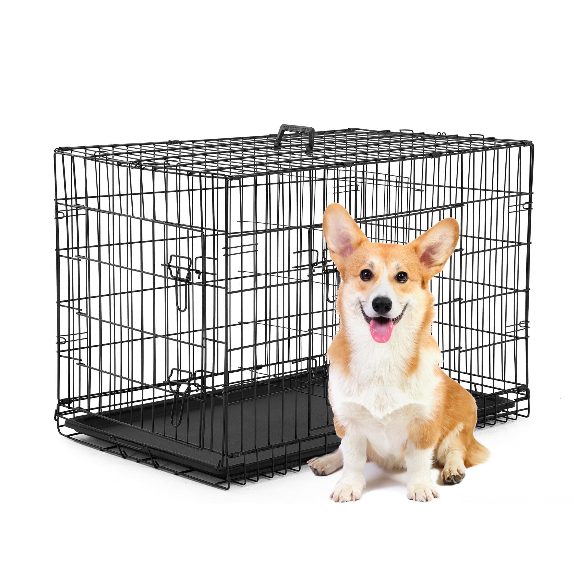 BestPet | Dog Crate | 30" | Black | Foldable Metal Kennel with Double Doors, Secure Slide-Bolt Latches, Leakproof Tray | Portable Dog Cage for Small Breeds | for Travel, Indoor & Outdoor Use