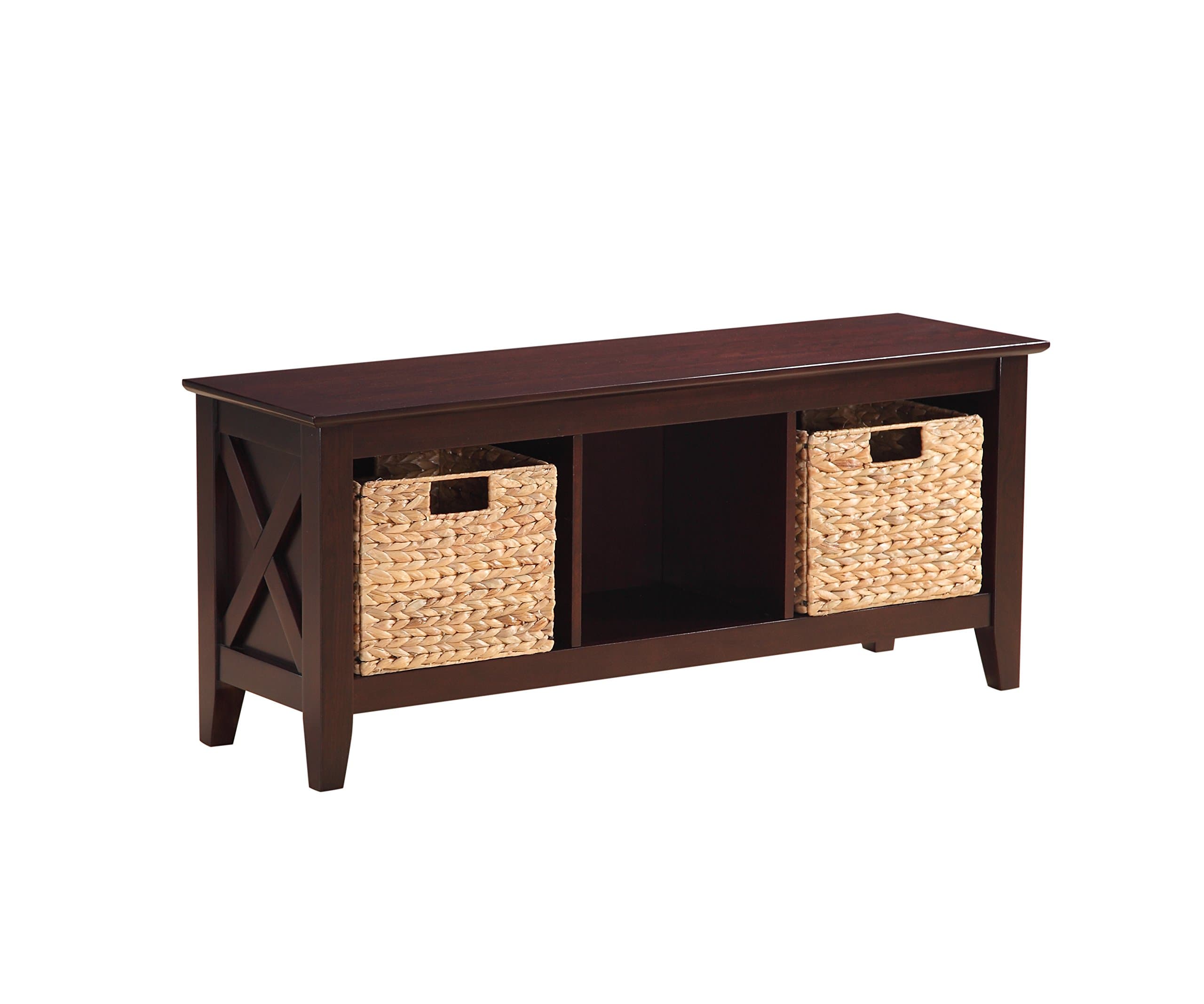 Stylistics Gabriel Wooden Storage Bench with Baskets, 48" x 20" x 14", Brown