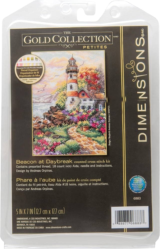 DIMENSIONS 6883 Gold Collection Counted Cross Stitch Kit, Beacon at Dawn, 18 Count Ivory Aida, 5'' x 7''