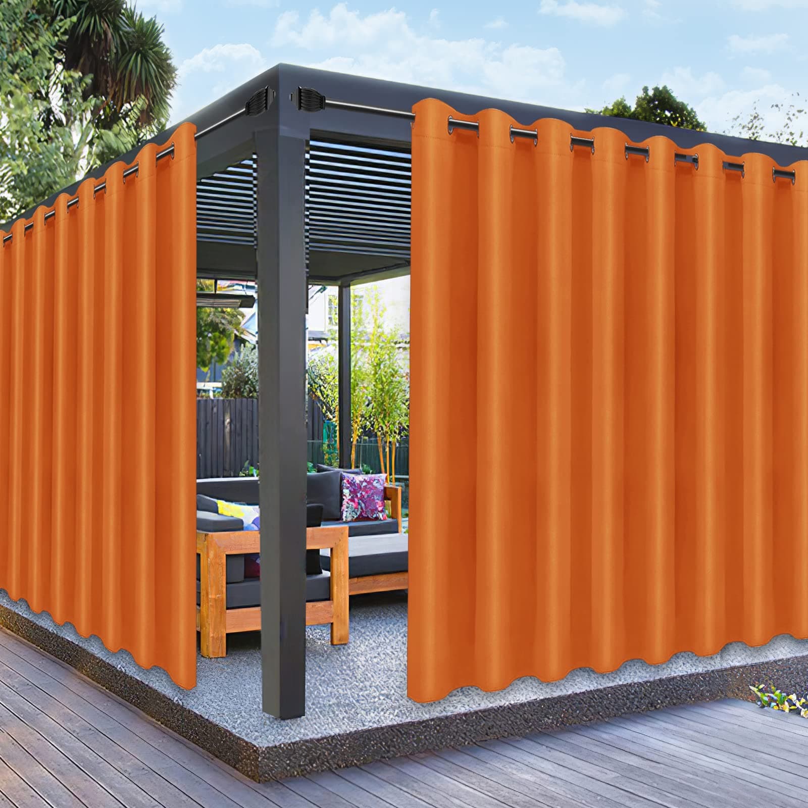 PureFit Outdoor Curtains for Patio Waterproof Weatherproof, UV Resistant Outside Curtains for Gazebo, Front Porch, Pergola, Sun Blocking Privacy Curtain, 120W x 84L inch, 1 Panel, Orange