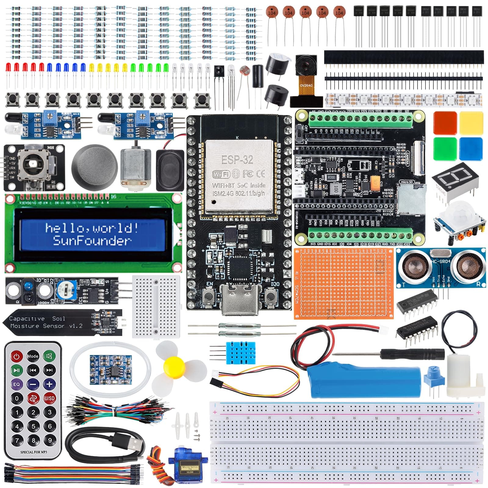 SunFounder ESP32 Ultimate Starter Kit (Compatiple with Arduino) Pinout Board with ESP32CAM, WiFi, Python C Scratch, Video Courses, IoT for Beginners Engineers, ESP32 Board & Battery Included
