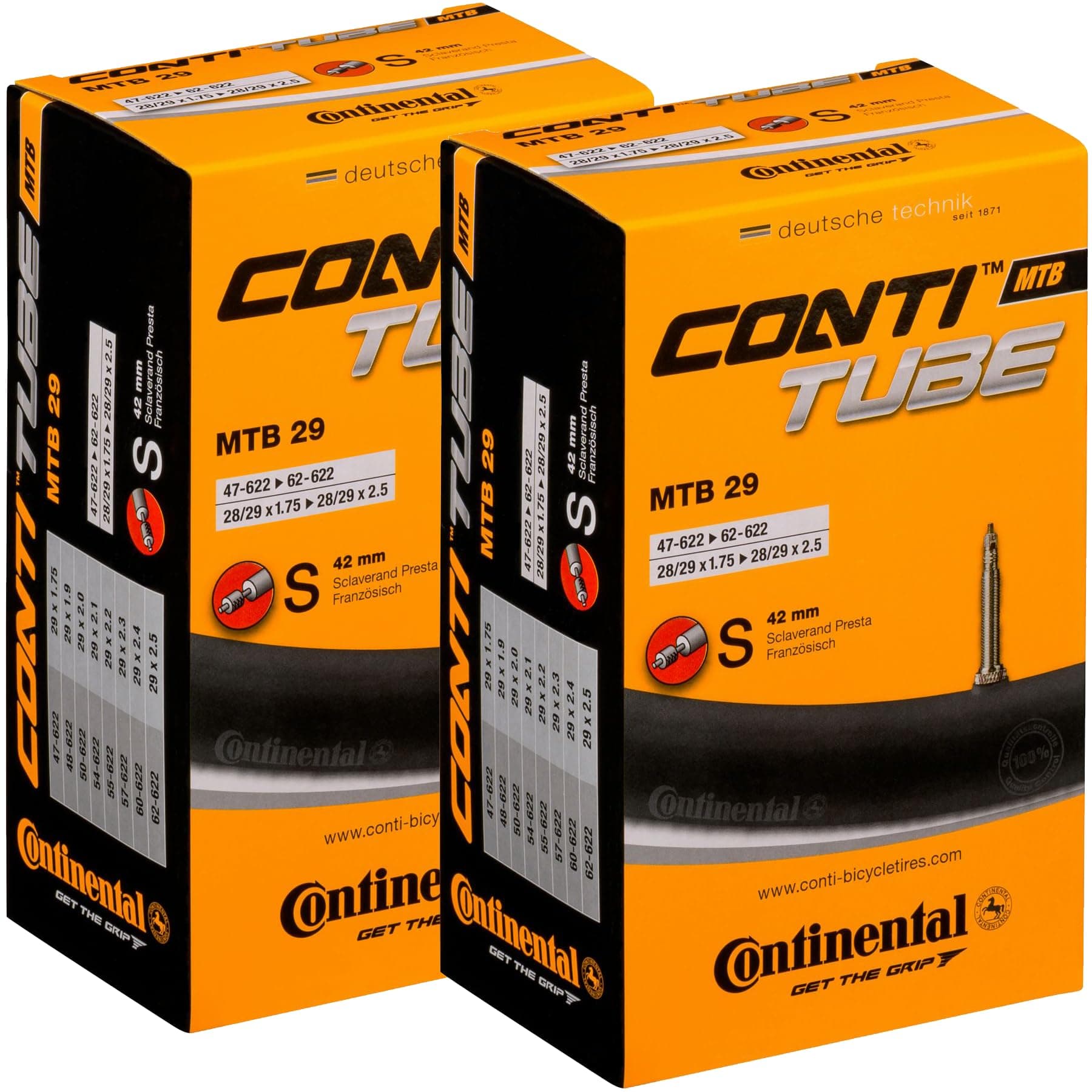MTB 29x1.75-2.5" / 47-622 -> 62-622 Inner Tubes - 42mm Presta Valve (Pack of 2 Tubes)