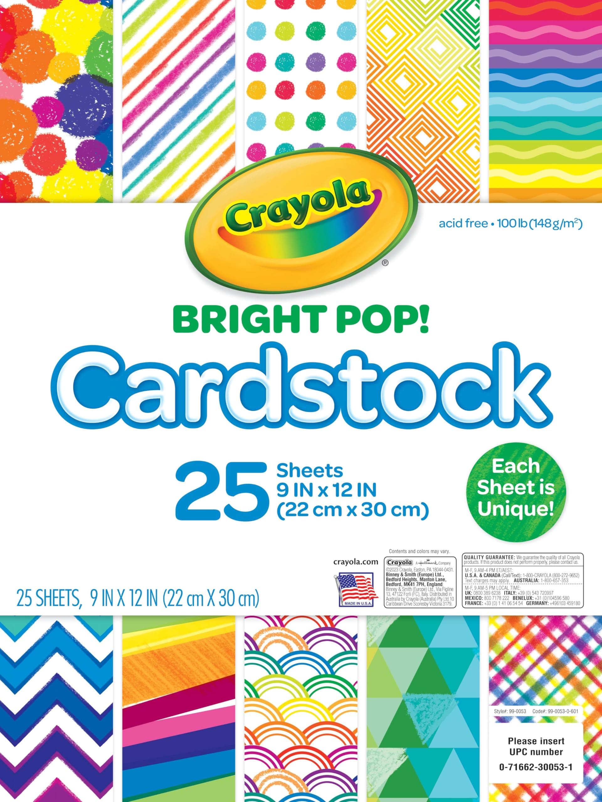 CRAYOLA Cardstock (25 Sheets) | Including 25 9x12-inch Sheets of Unique Patterned Cardstock | Ideal Inspiration for Every Art Project