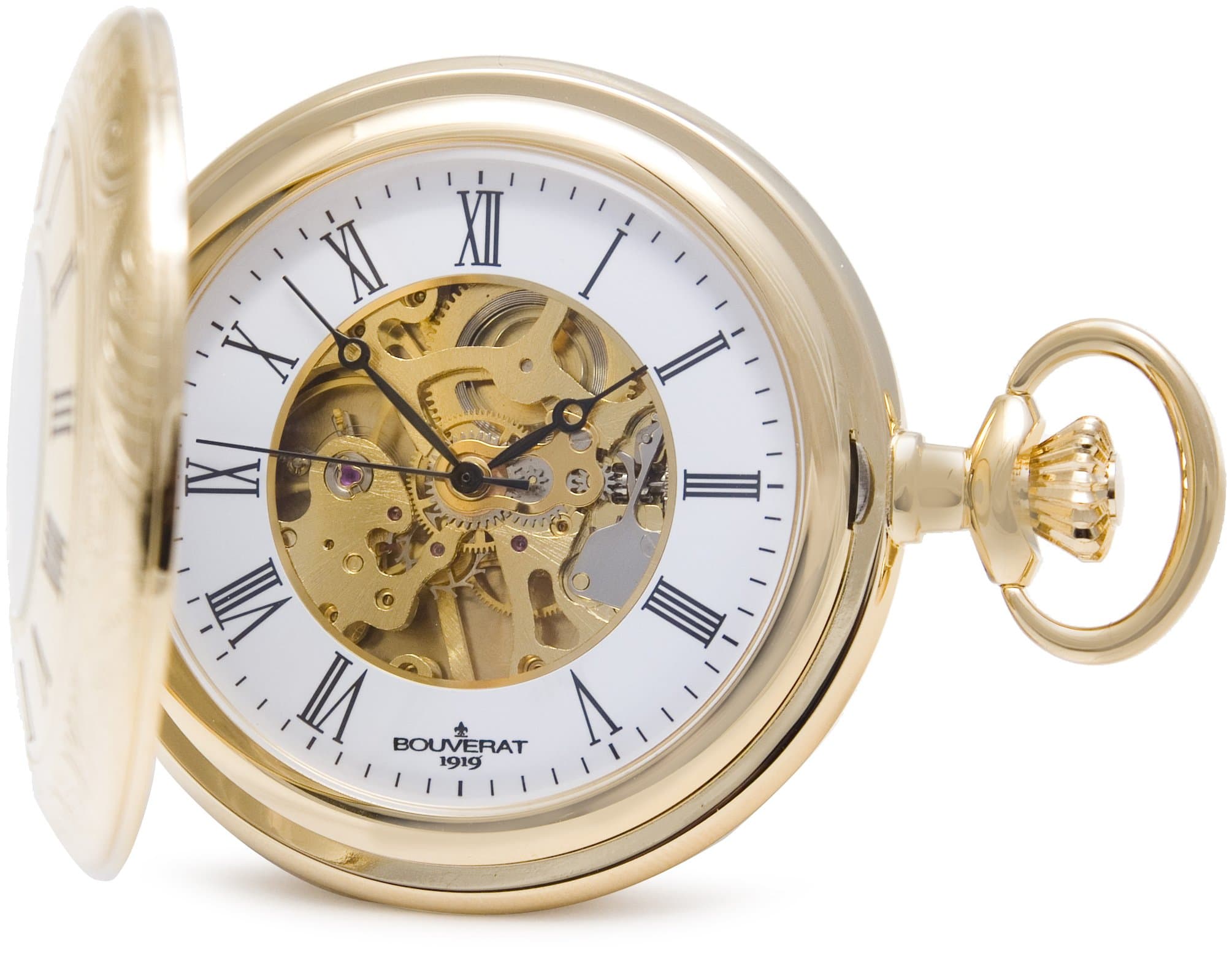 Patterned Case Half Hunter Mechanical Roman Pocket Watch with White Dial BV824107