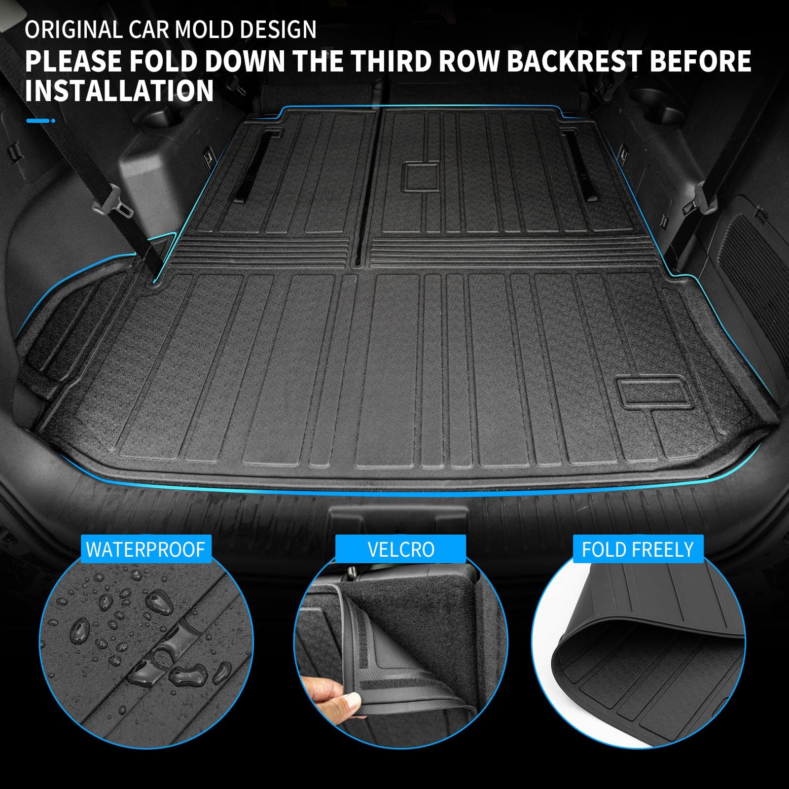 Bomely Floor Mats Compatible with 2020-2026 Toyota Highlander Cargo Liner Back Seat Cover Hybrid Fuel 2025 7 Seats Highlander Accessories (2020-2026,Floor Mats+Trunk Mat with Backrest Mat)