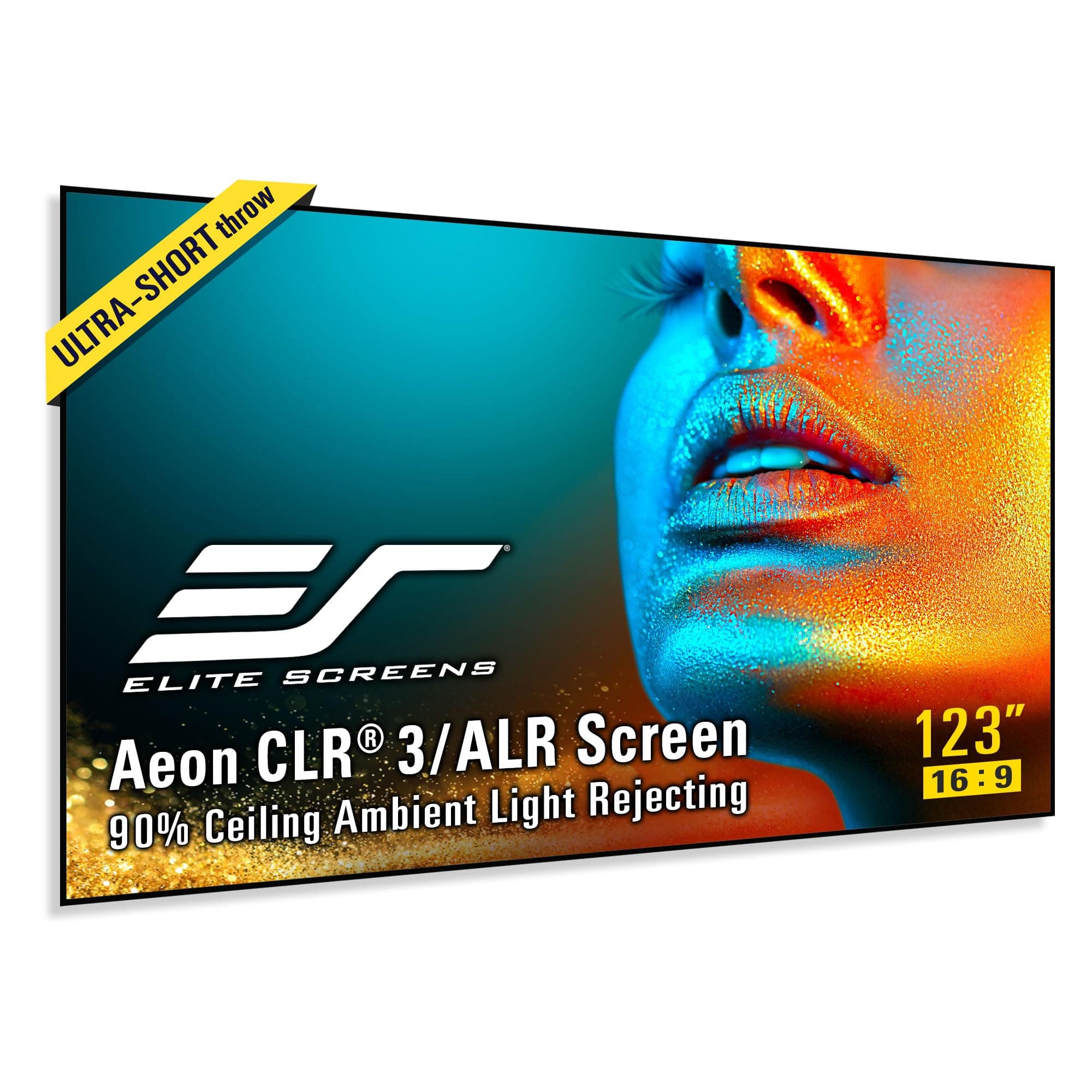 Aeon CLR3 123" UST ALR Projector Screen, 16:9 4K Ultra HD, 90% Ceiling Light Rejecting, Edge-Free Fixed Frame, Grey Screen for Indoor Home Theater & Movies – AR123H-CLR3