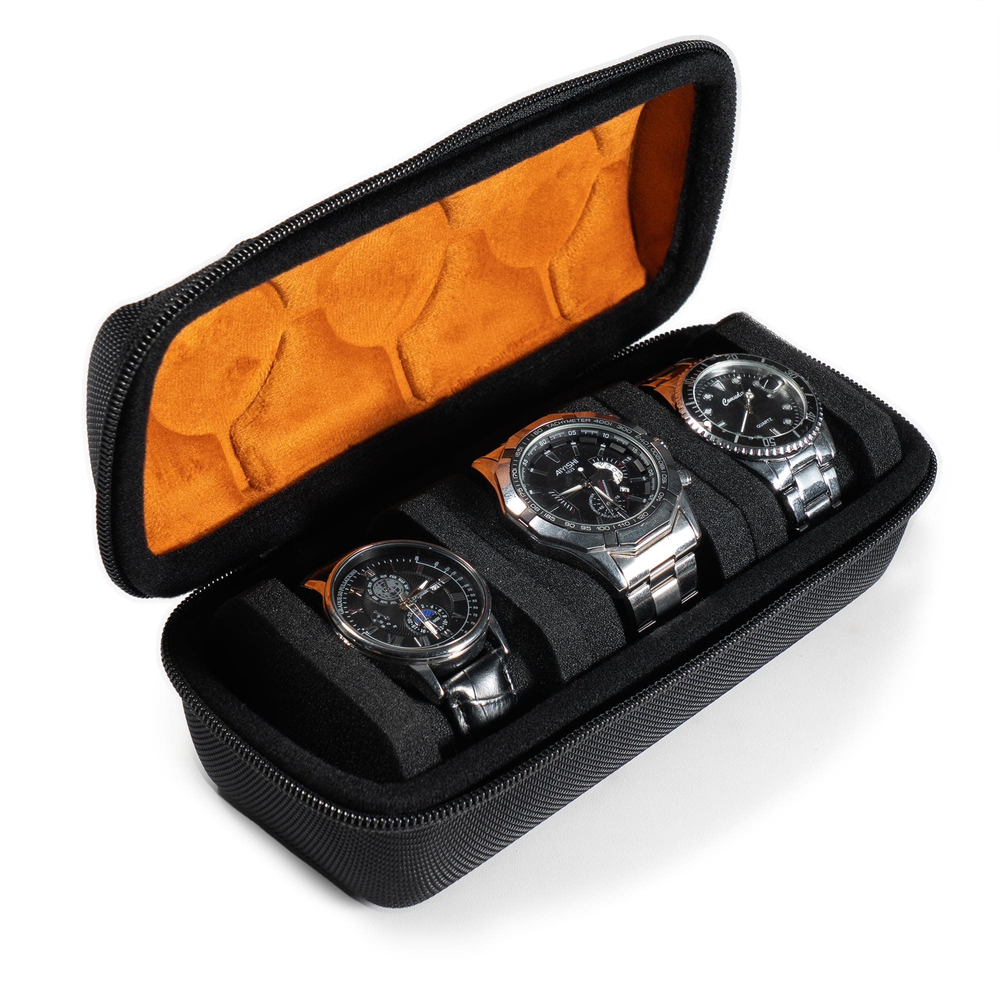 AUKURA 3 Slot Hard Watch Roll Travel Case, Zipper Case Storage and Organizer for Men and Women, Black 3slot Microfiber lining