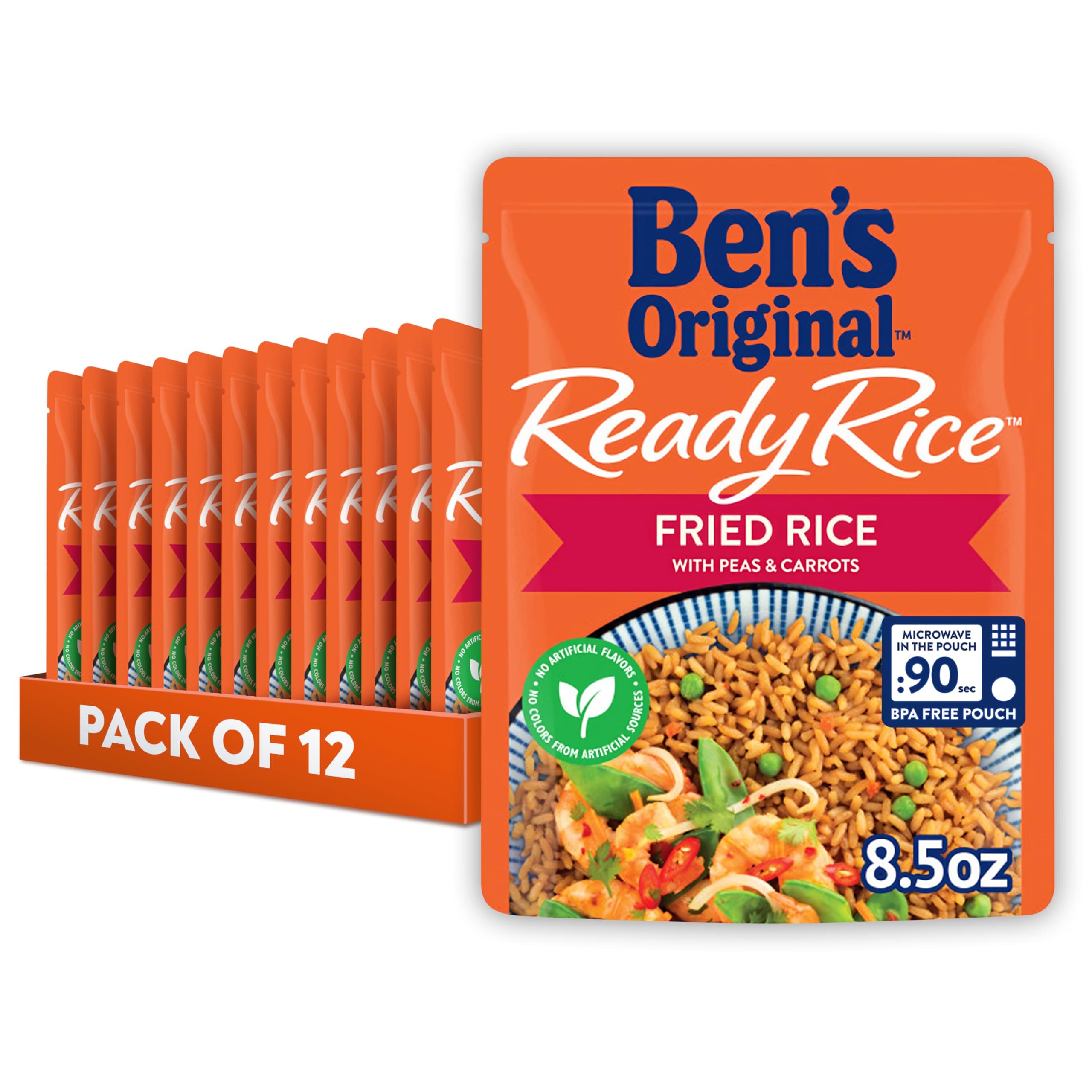 Ben's Original Ready Rice Fried Rice With Peas and Carrots, Microwave Rice for an Easy Lunch, No Artificial Flavors or Colors - 8.5 oz Pouch (Pack of 12)​