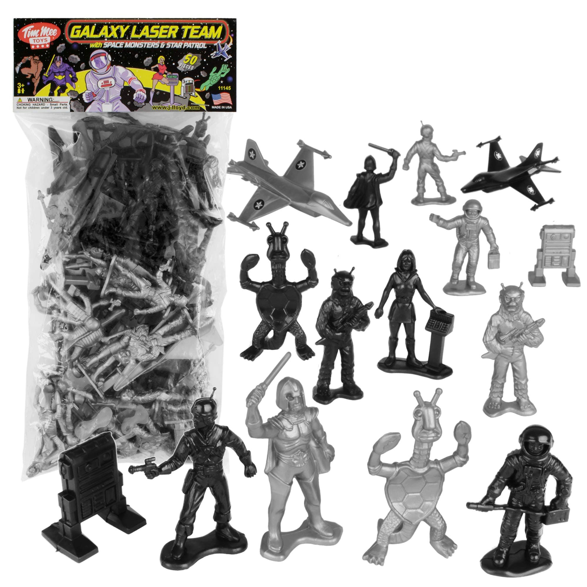 TimMee Galaxy Laser Team Space Figures - Black vs Silver 50pc Set - Made in USA
