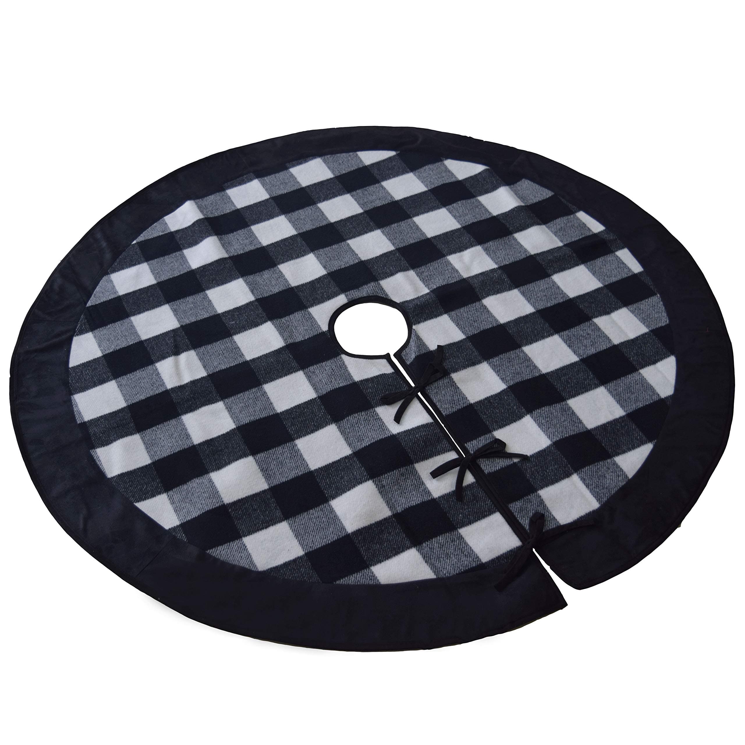 Gireshome Buffalo Check Plaid Yarn-Dyed Weaving Style Center,Black Ultra Suede Border, Christmas Tree Skirt,Xmas Christmas Holiday Party Decorations - 42inch