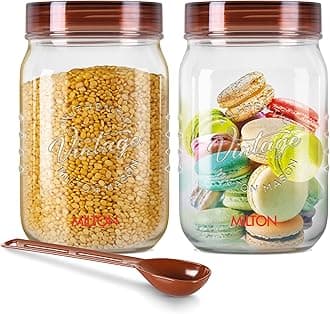 MILTON Vintage Airtight Containers with Spoons for Kitchen Storage, Food Grade Plastic, Stackable & Transparent Organizer Jars, Masala Dabba, Set of 2 (1.5 Litres each) Tea, Coffee, Sugar, Dry Fruits