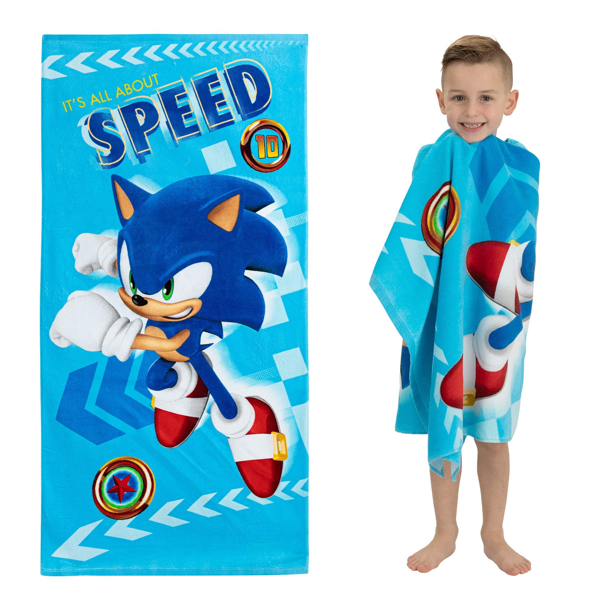 Franco Sonic The Hedgehog Anime Super Soft Lightweight 100% Recycled Bath/Pool/Beach Towel Made from Recycled Plastic Bottles, 58 in x 28 in, (100% Official Licensed Sonic The Hedgehog Product)