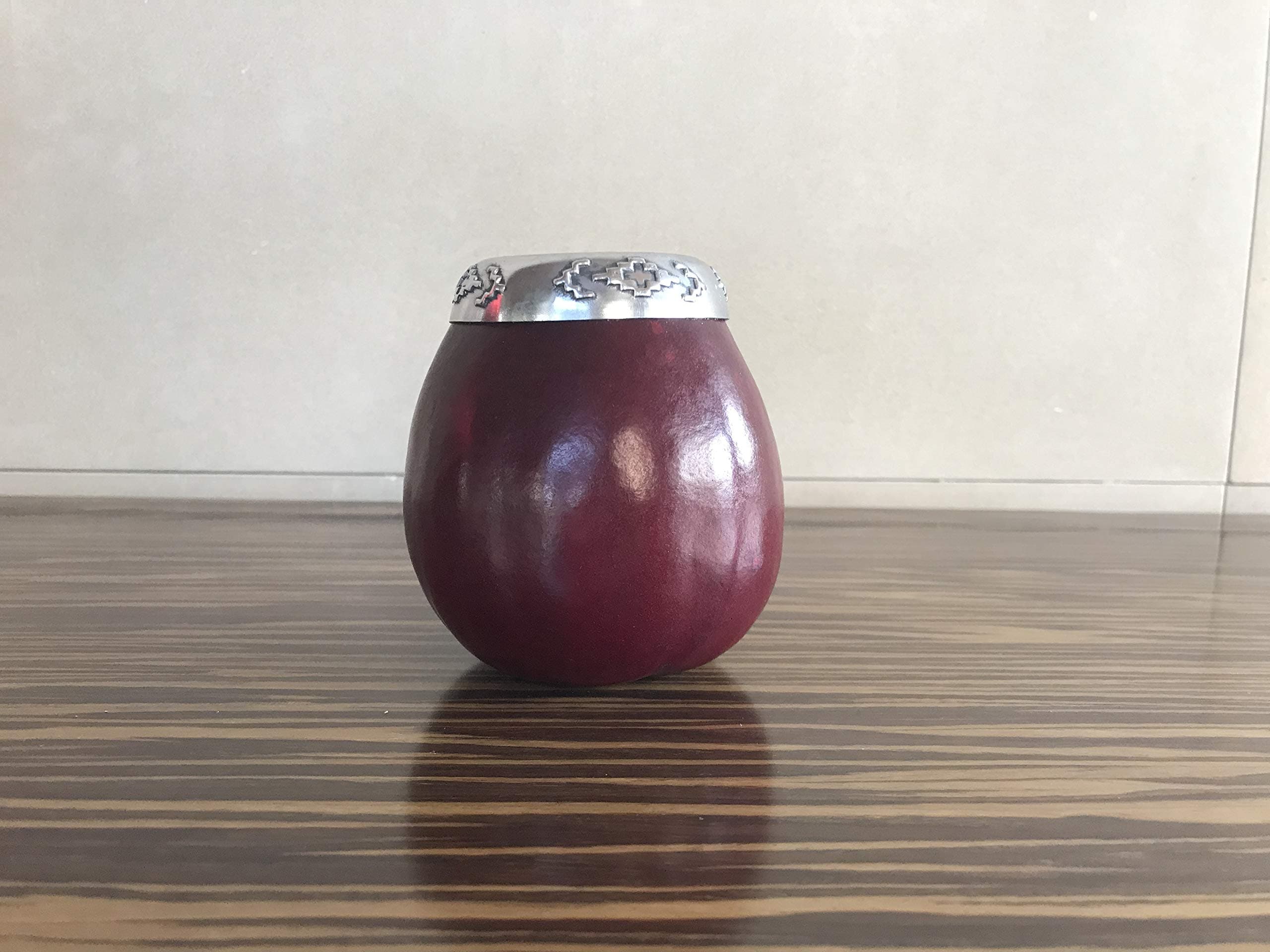Handmade Crafted Engraved Mate Gourd Made in Argentina (Dark Red)