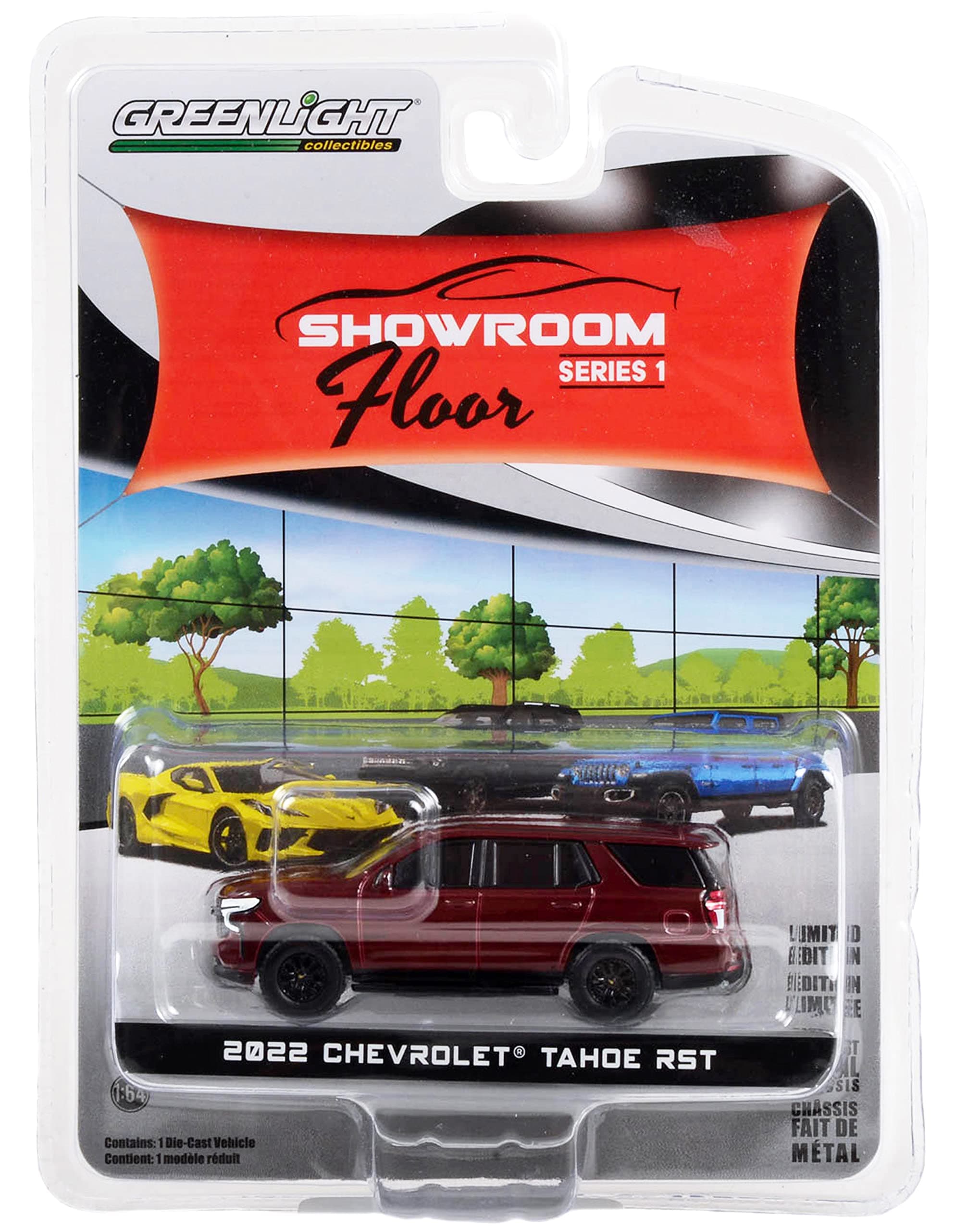 2022 Chevy Tahoe RST Auburn Red Metallic Showroom Floor Series 1 1/64 Diecast Model Car by Greenlight 68010 B