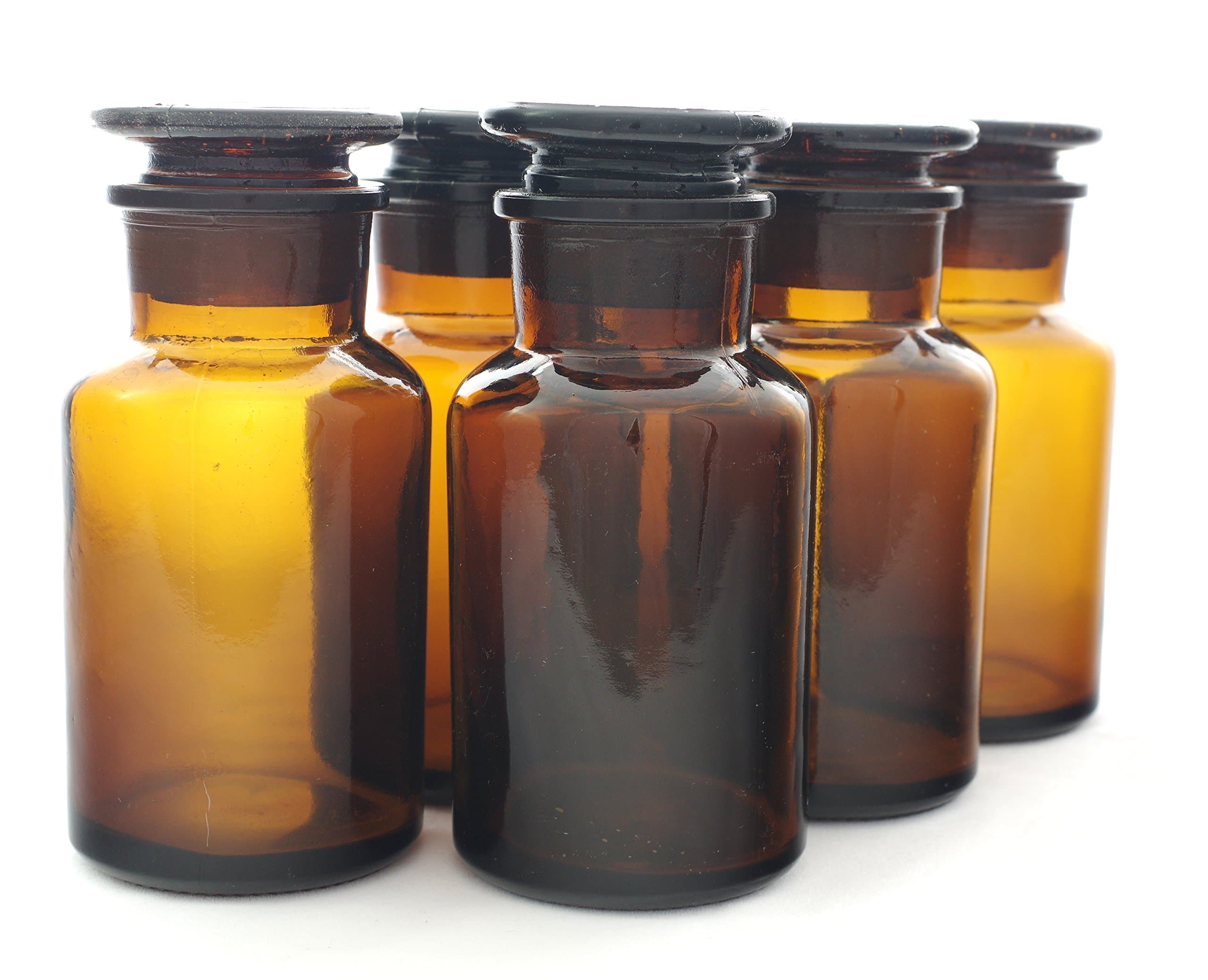 250ml (8.4 oz) Apothecary Jars(6 Pack): Amber Glass Bottles to Showcase Your Bitters, Spices or Seashore Treasures | Old School Styling to Style Your Bar or Kitchen | by High Desert Botanicals