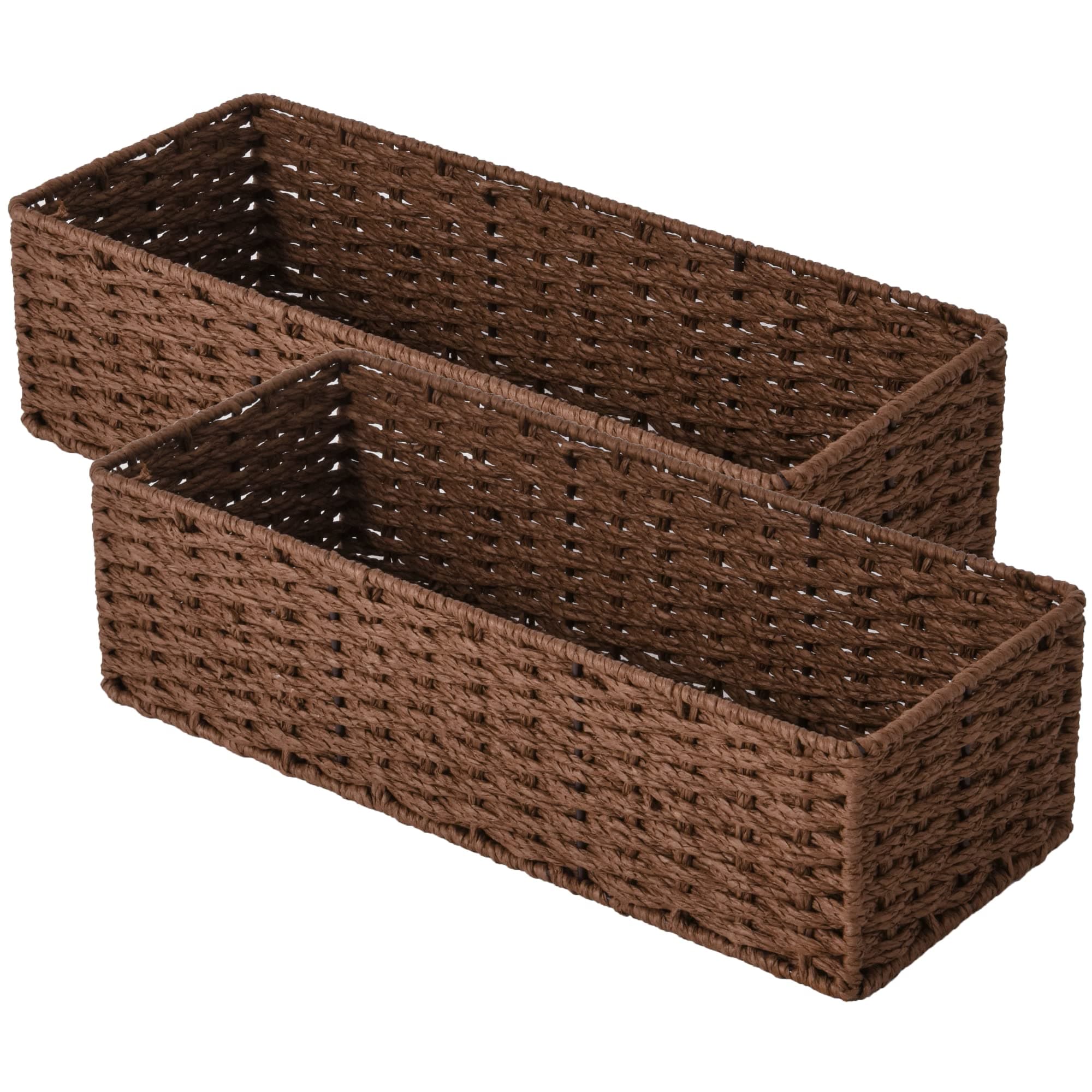StorageWorks Toilet Tank Topper, Round Paper Rope Storage Basket for Bathroom, Brown, 2 Pack