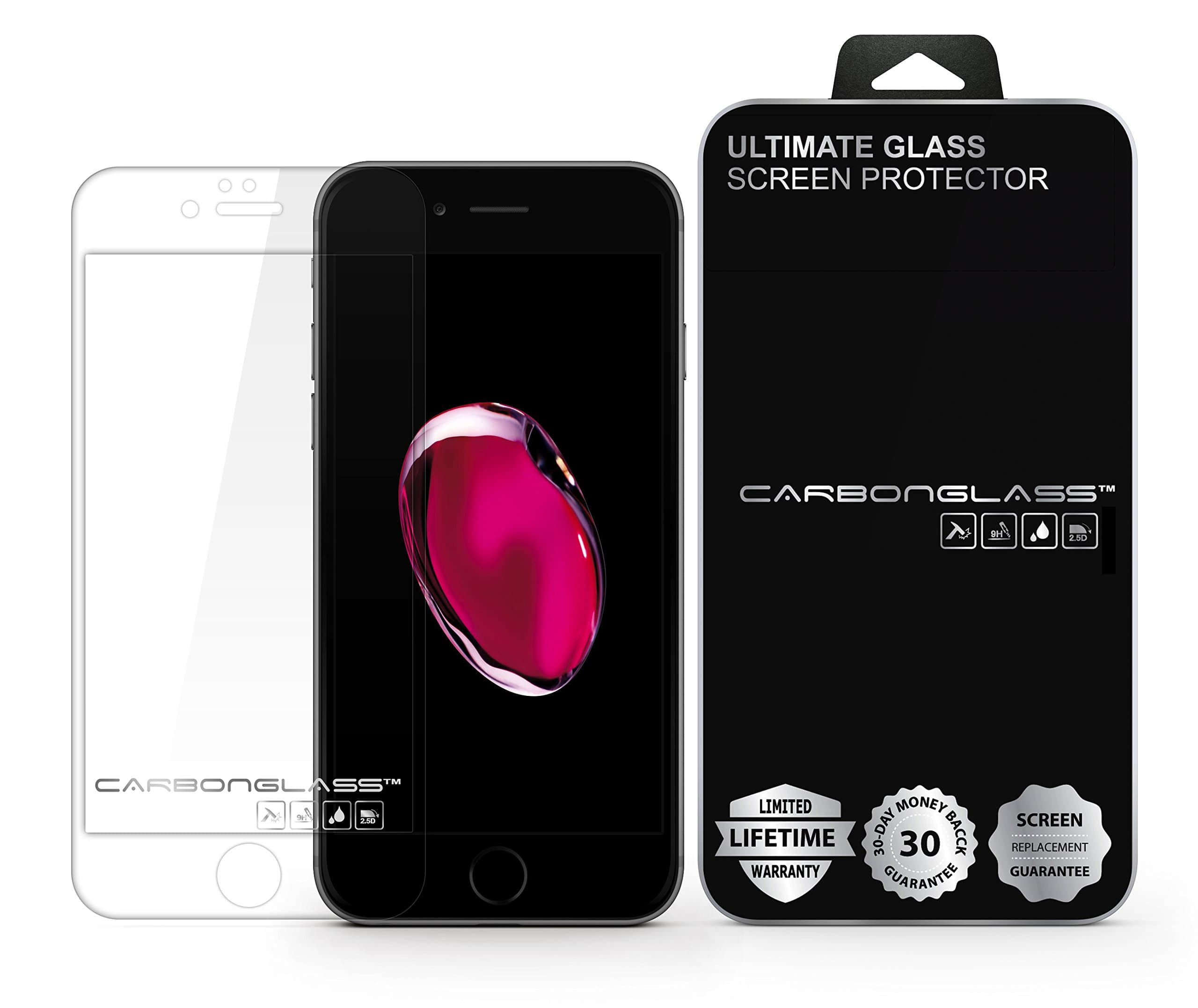 iPhone 7/6/6S 3D Edge to Edge Screen Protector - SCREENDER CARBONGLASS Ultimate Screen Protector - Scratch Proof - Ultra Clear - High Definition - Easy to Install - Responsive - 90 Days LCD Screen Replacement Guarantee