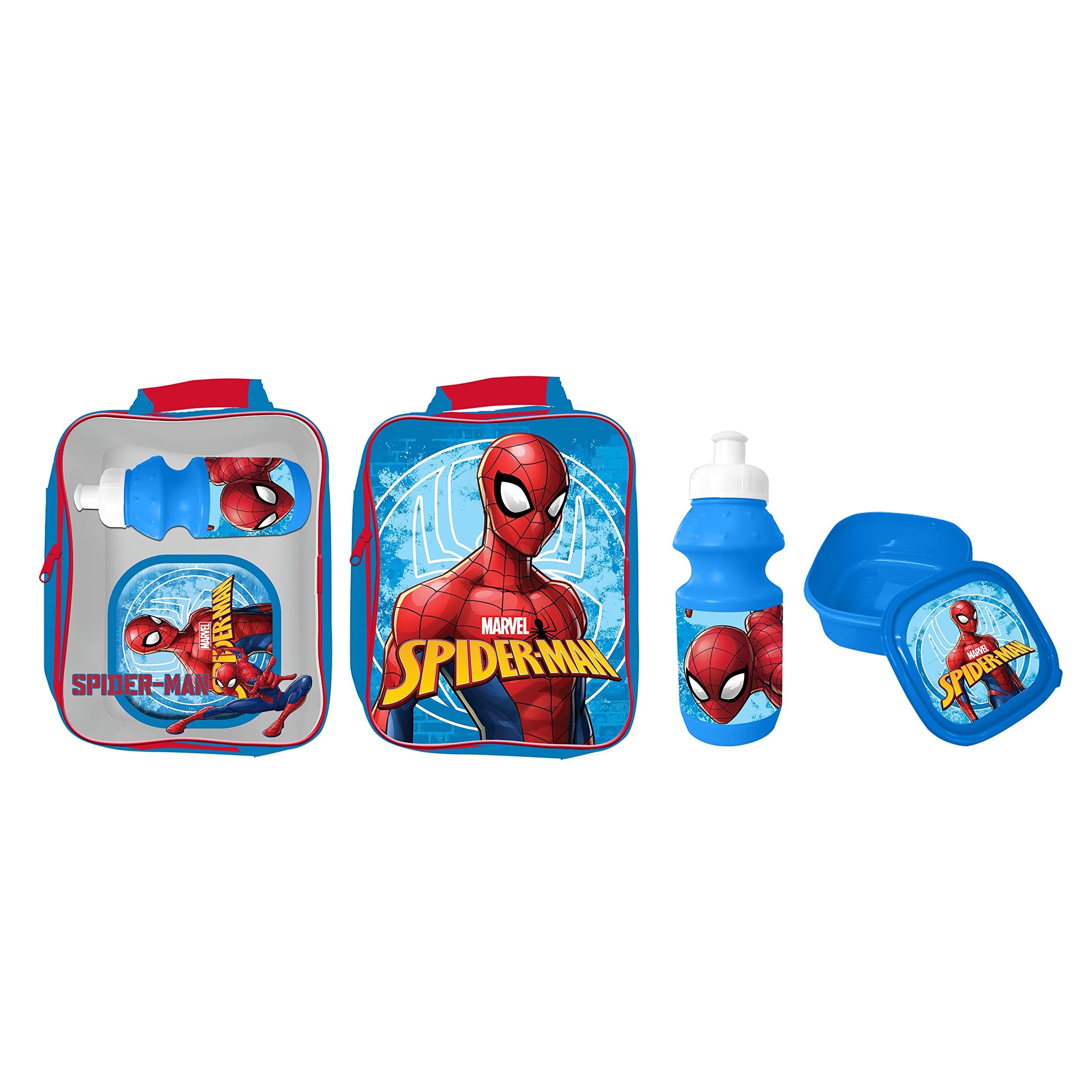 Kids Character 3 Piece Insulated Lunch Bag with Drink Bottle & Sandwich Box (Spiderman)