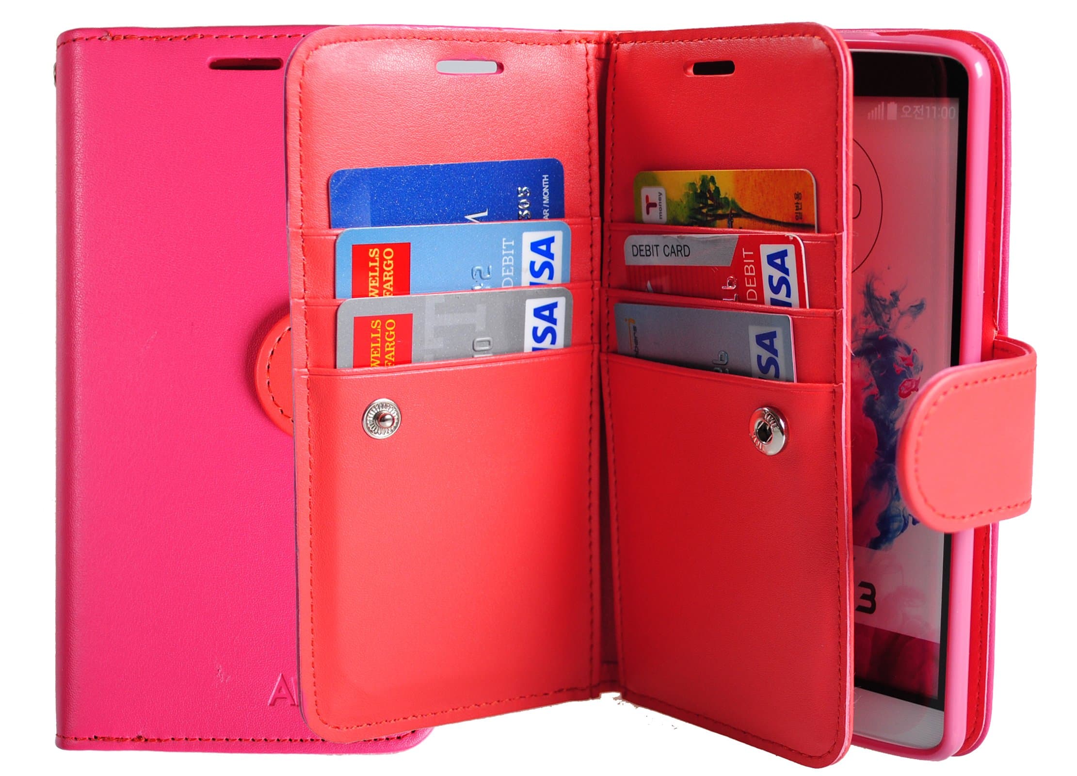 LG G3 Case,[Pink] Luxury [Dual Wallet] PU Leather [6 Cards 3Bills Slot] [Magnetic Lock] Book Wallet Pocket Case Cover For LG G3