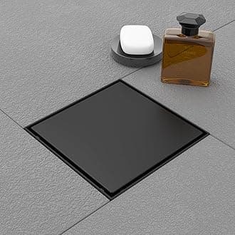 Square Shower Drain, 6 Inch Black 304 Stainless Steel Shower Drain with 2-in-1 Tile Insert Panels, Hair Catcher, Shower Floor Drain, Fits Bathroom, Balcony, Hotel, School