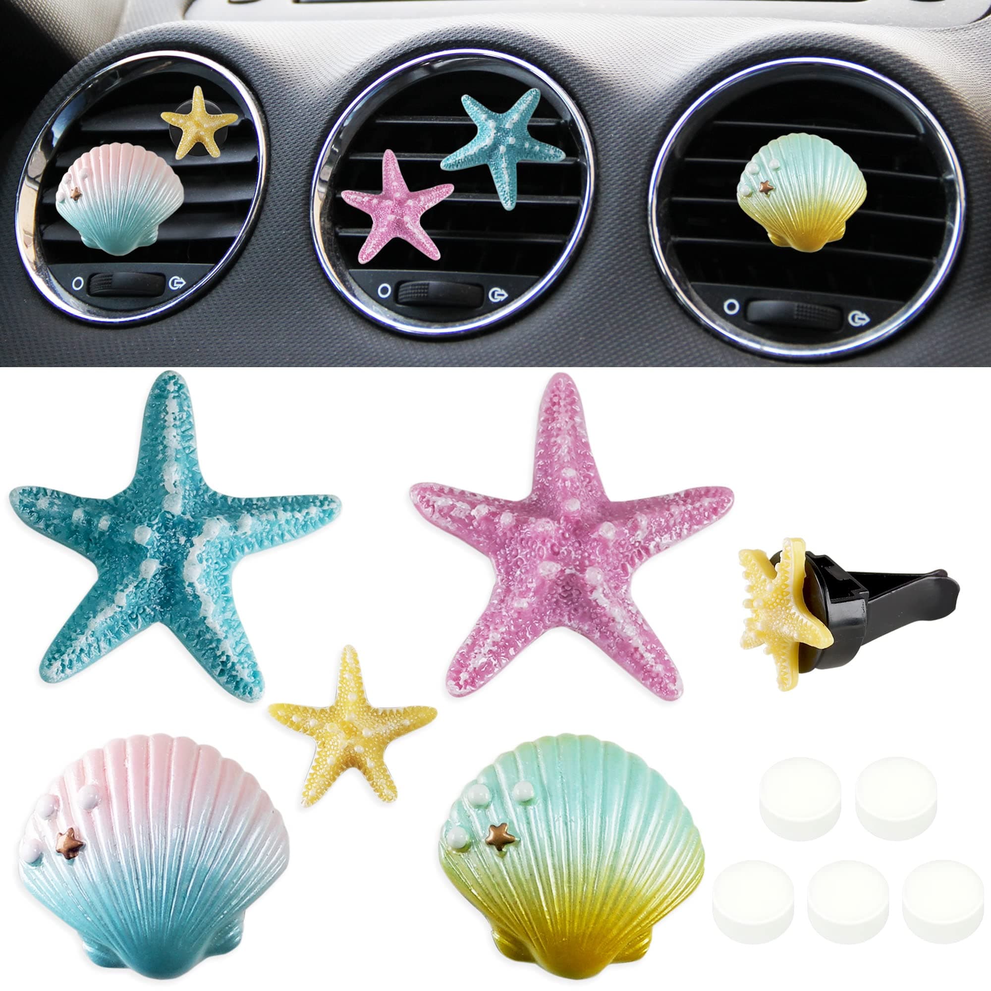 ETIUC 5PCS Sea Shells Air Vent Clips - Starfish & Seashells Car Air Freshener...