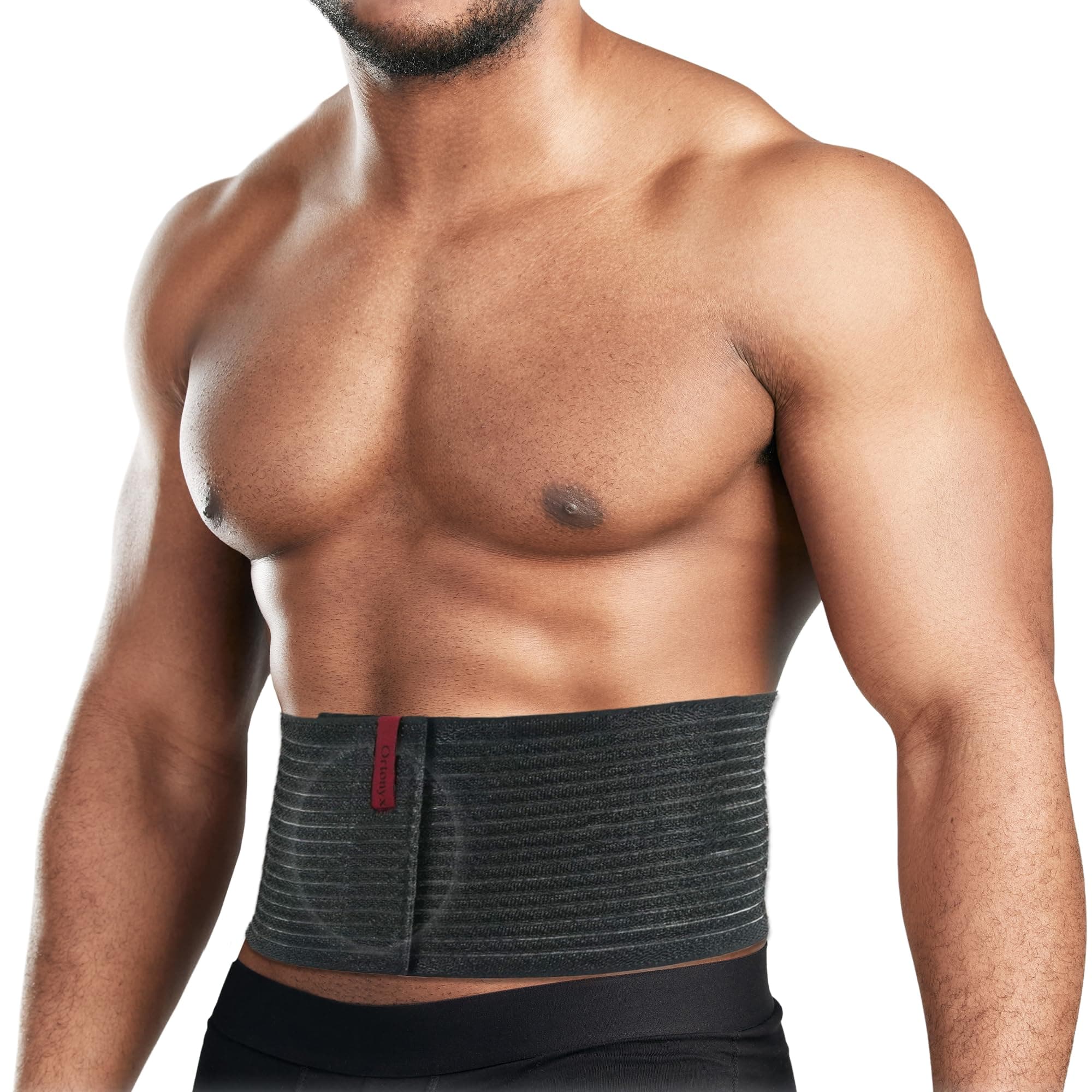 ORTONYX Premium Umbilical Hernia Belt for Men and Women / 6.25" Abdominal Binder With Hernia Support Pad - Navel Ventral Epigastric Incisional and Belly Button Hernias - Black OX5241-S/M