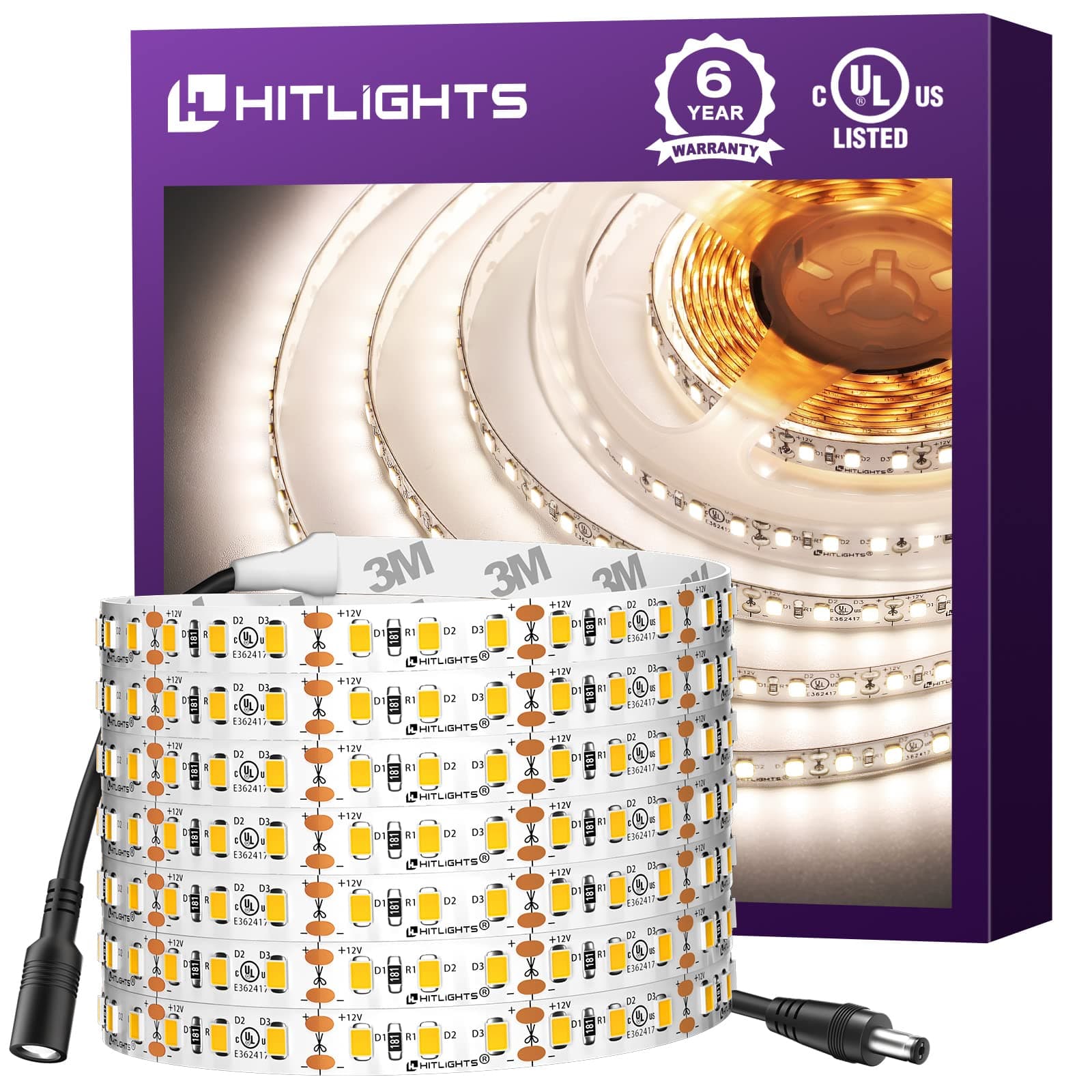 White LED Strip Lights 4000K,16.4ft High Density 12V Tape Light, UL Listed, 600 LEDs, CRI>90, 300Lm/ft, Flexible Dimmable Rope Lights for Bedroom, Kitchen, Cabinet(Power Source Not Included)