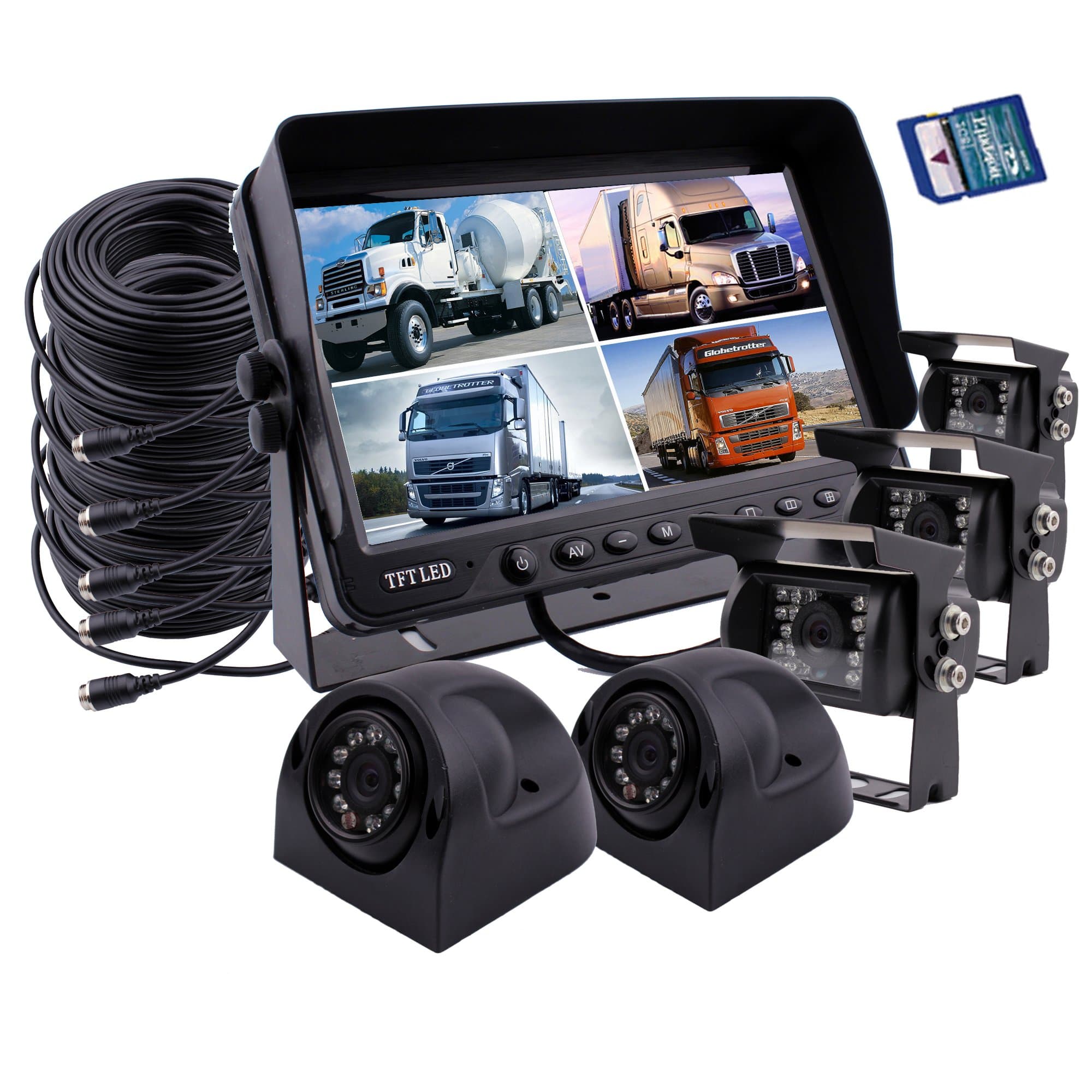 CAMSLEAD Car Rear View Backup Camera System 9 inch Monitor Built-in DVR Video Recording with Quad Split Screen 5 x HD CCD Color Night Vision Camera for Truck Van Caravan Trailers Camper RV ZHIREN