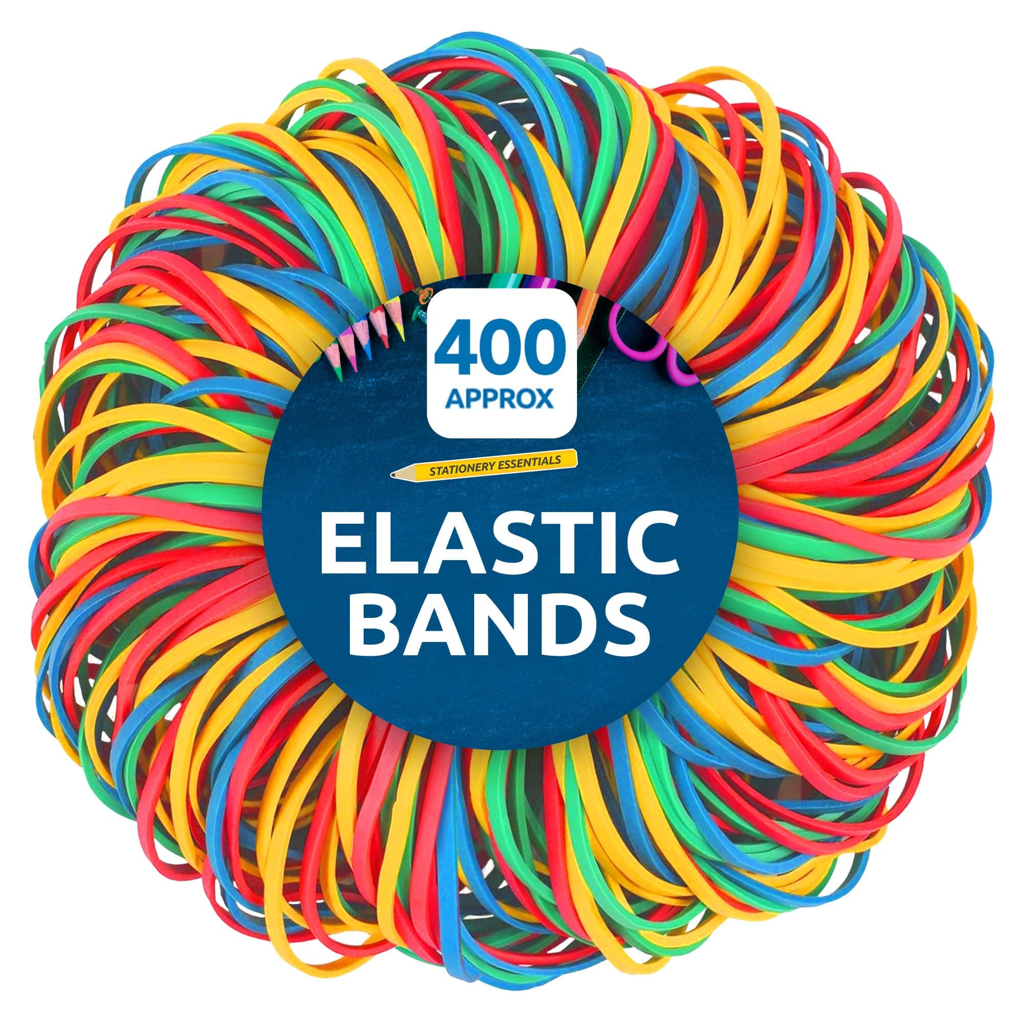 400pk Elastic Bands – Coloured Thick Rubber Loops in Various Sizes for Home & Office Use, Secure Binding for Bundling & Organising, Flexible Stationery Accessory