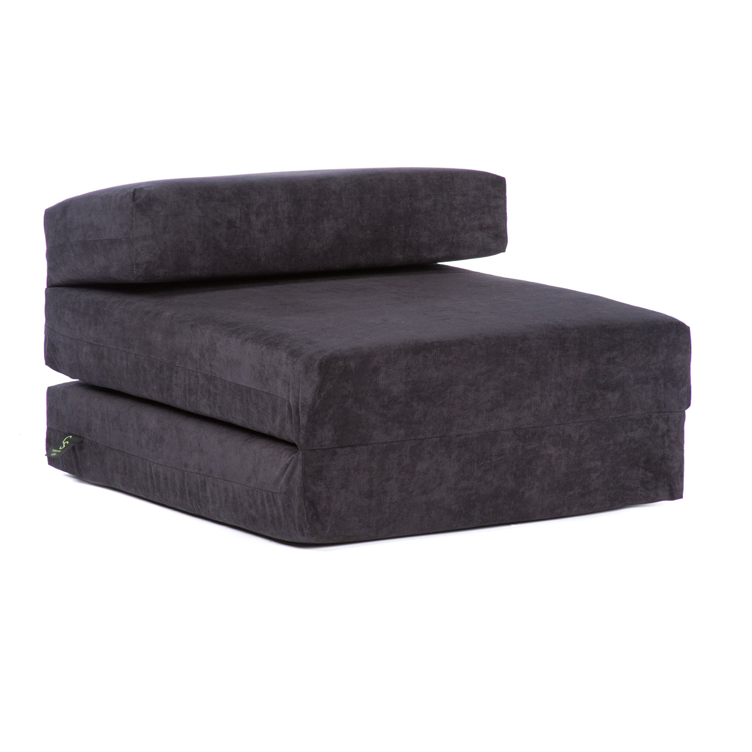 Loft 25 Suede Fabric Fold Out Single Z Bed Mattress Chair Bed (Black)