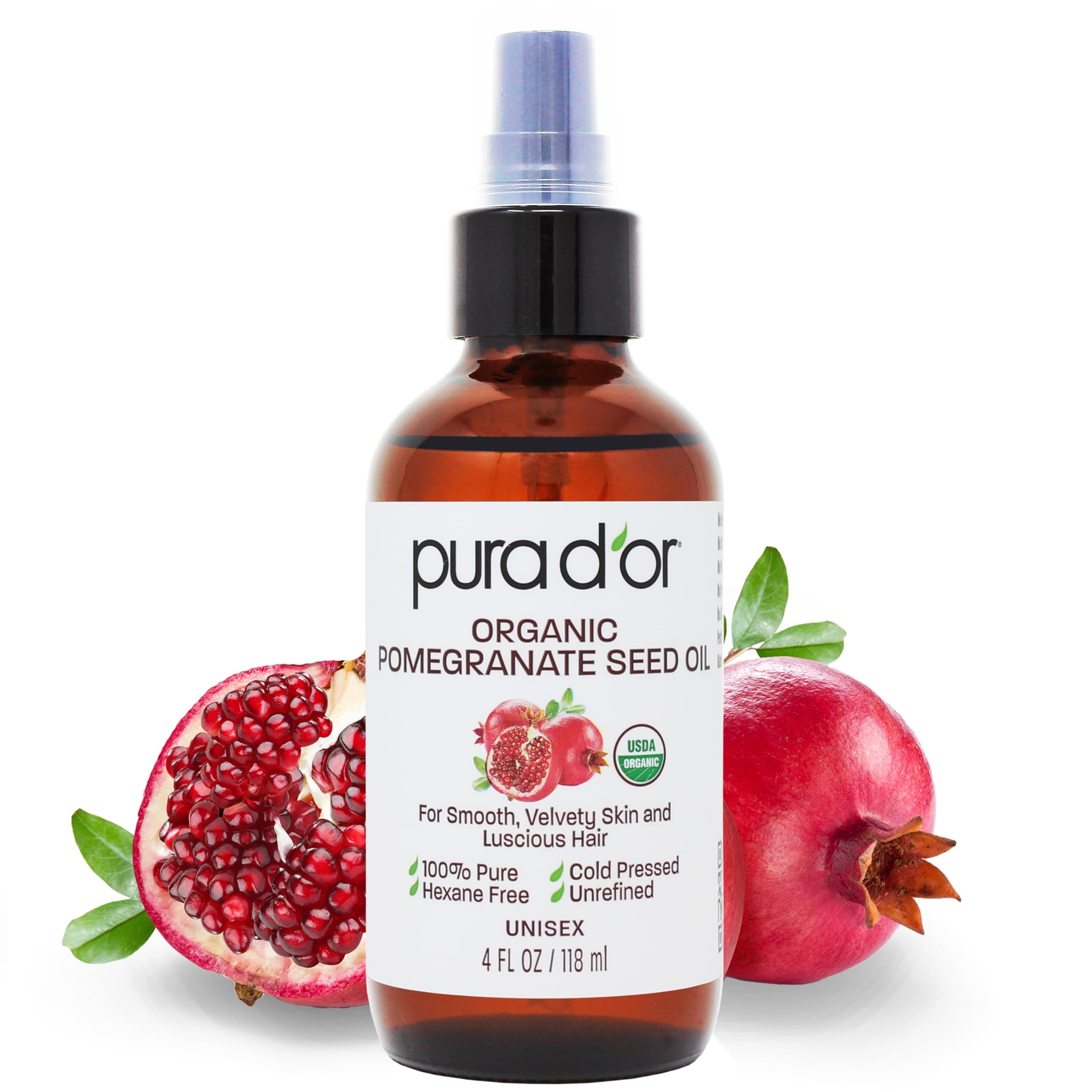 4 Oz ORGANIC Pomegranate Oil - 100% Pure USDA Certified Premium Grade, Cold Pressed Body Oil - Rich in Antioxidants - Face and Skin - Hair Moisturizer For Men and Women