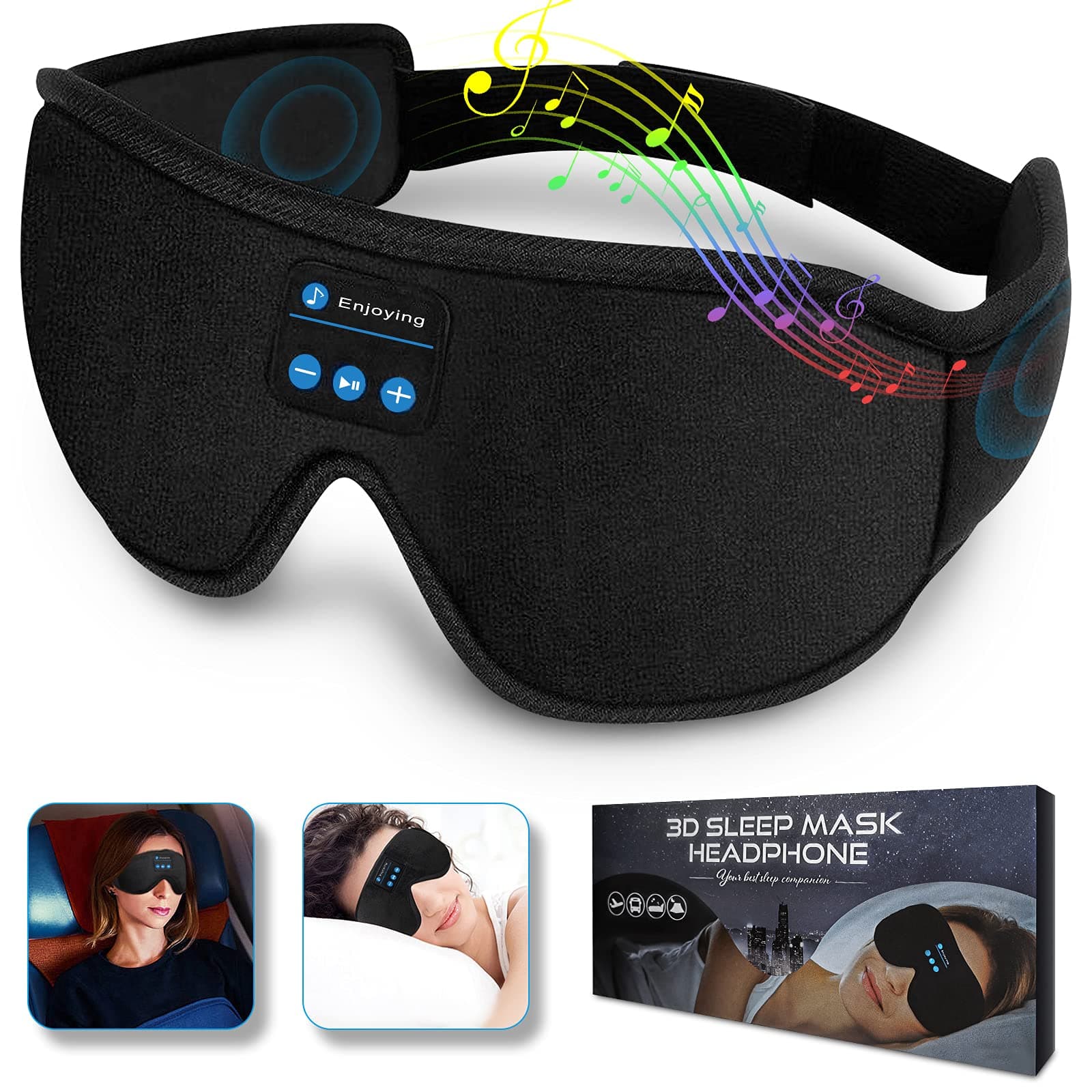 Sleep Headphones Bluetooth Eye Mask,Sleep Mask with Wireless Timer,3D Eye Mask for Sleeping with Built-in HD Speaker Perfect for Side Sleepers/Travel/Shift Work,Great Gift for Women Men
