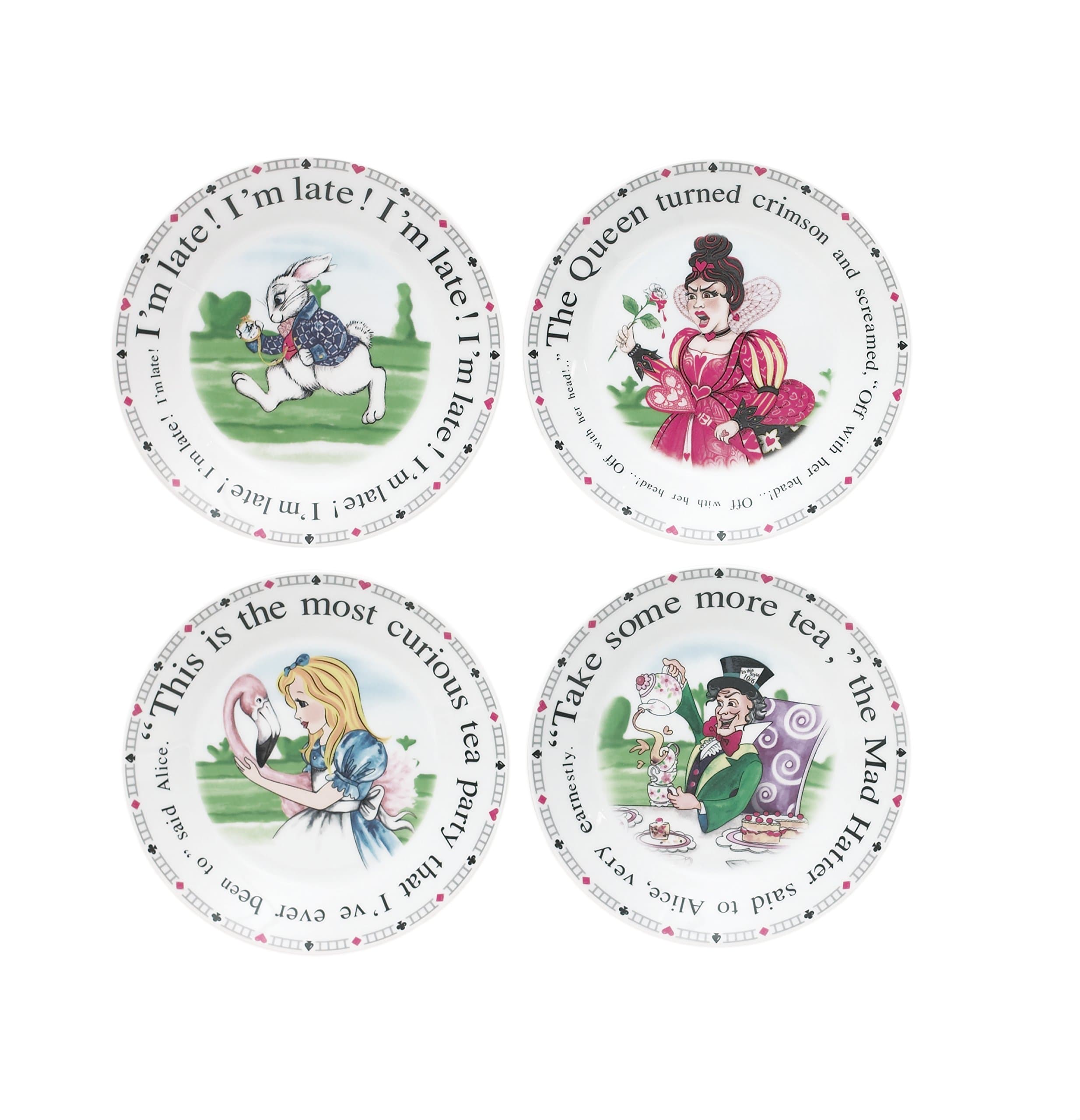 Alice In Wonderland tea party 7.5 inch dessert plate set of 4