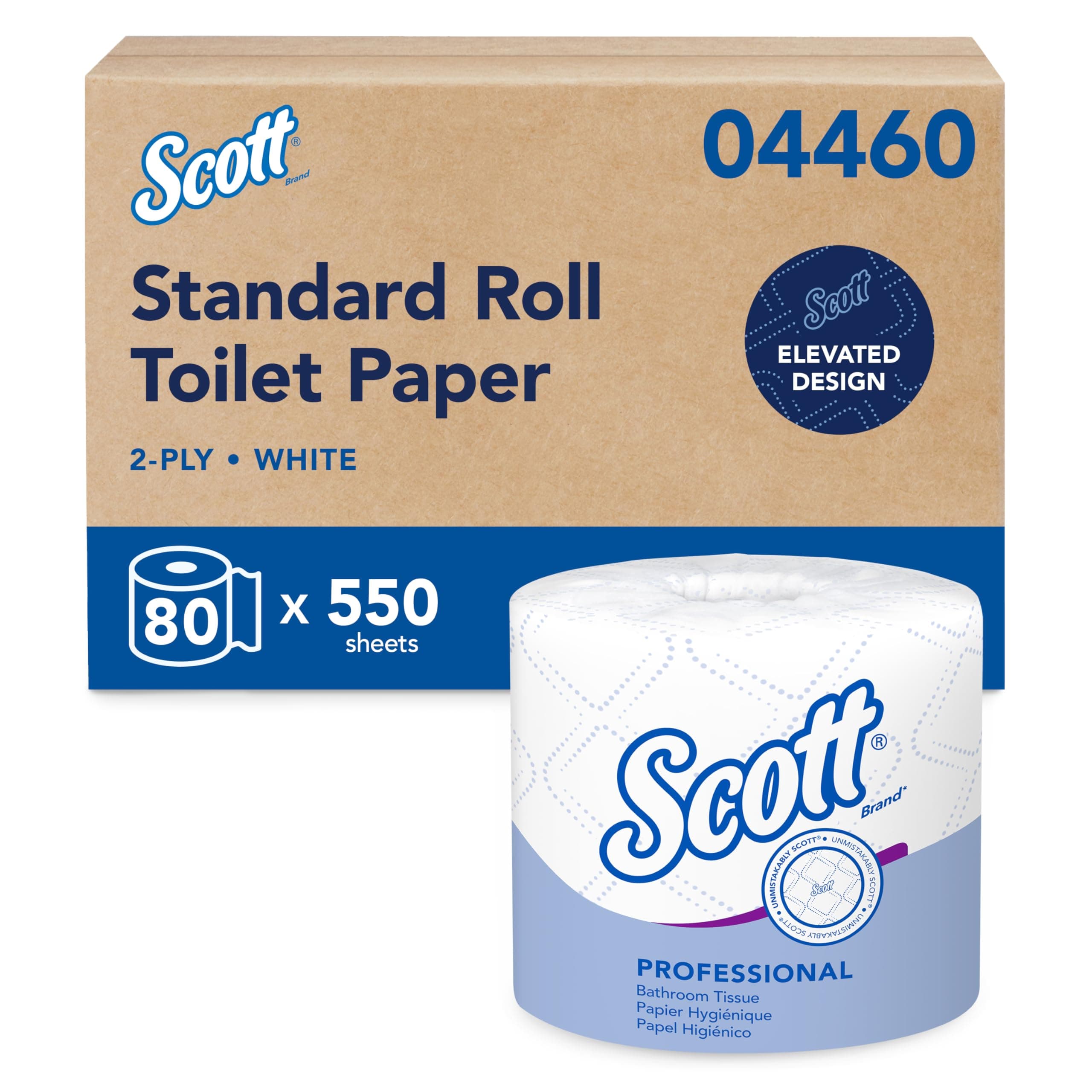 Standard Roll Toilet Paper, Bulk (04460), 2-Ply, Elevated Design, White, Individually Wrapped (80 Rolls of 550 Sheets, 44,000 Sheet Total)