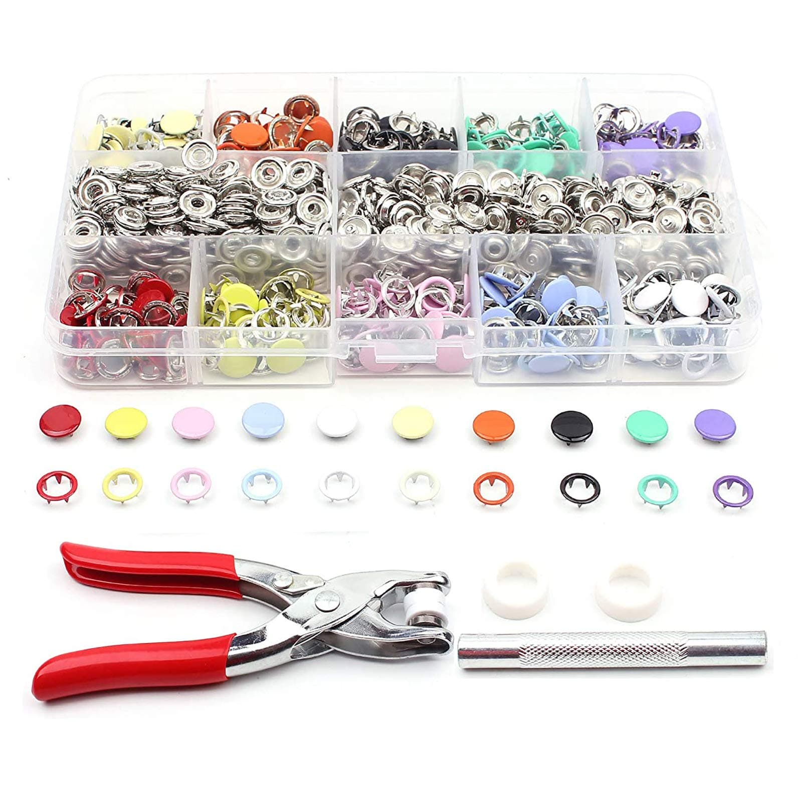 BTU 200 Sets Metal Snap Fasteners Kit, 9.5mm Snap Button with Fastener Pliers Press Tool Kit for Sewing, Clothing, Crafting, Leather, Jackets, Jeans Wears, Bracelets, Bags, DIY Craft (10 Colors)