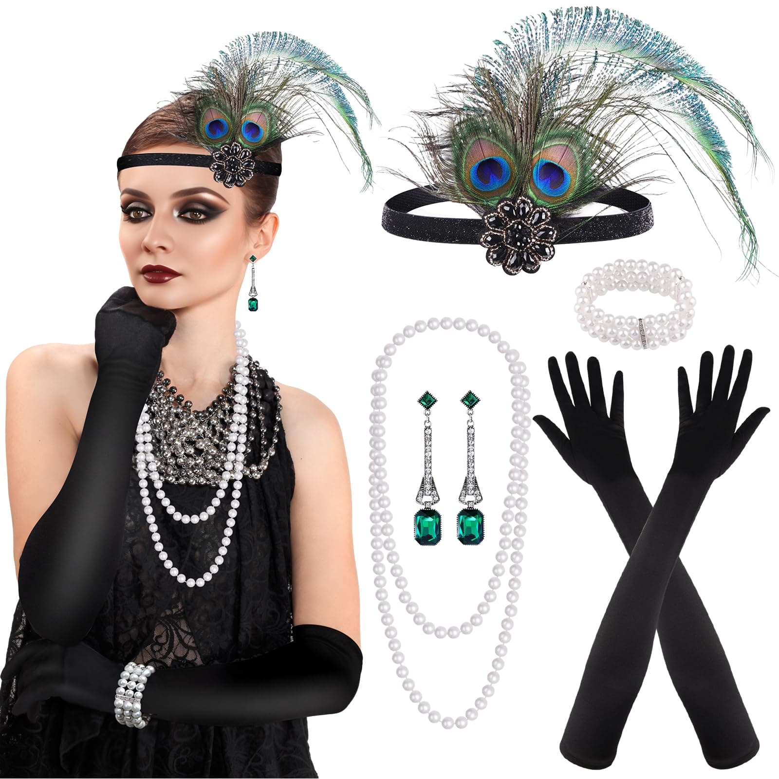 1920s Flapper Great Gatsby Accessories Set Fashion Roaring 20's Theme Set