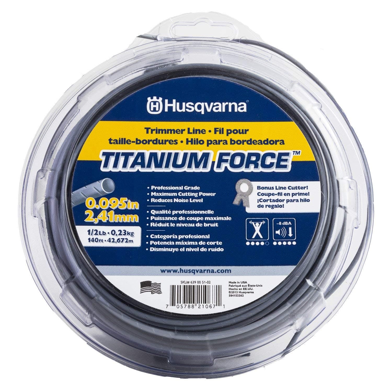 Husqvarna Orange/Gray, Titanium Force String Trimmer Lines, 0.095 Inch by 1/2 Inch