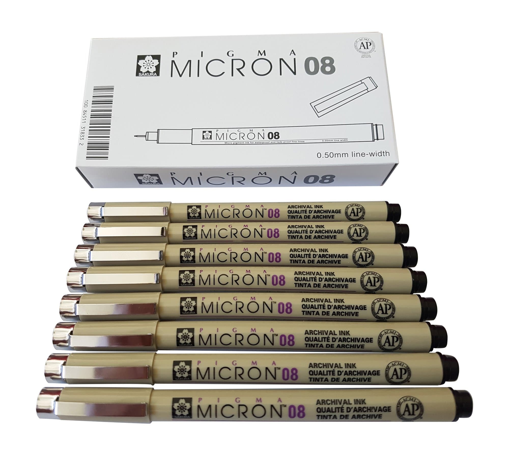 Pigma Micron pen 08 Black felt tip artist drawing pens - 8 pen set