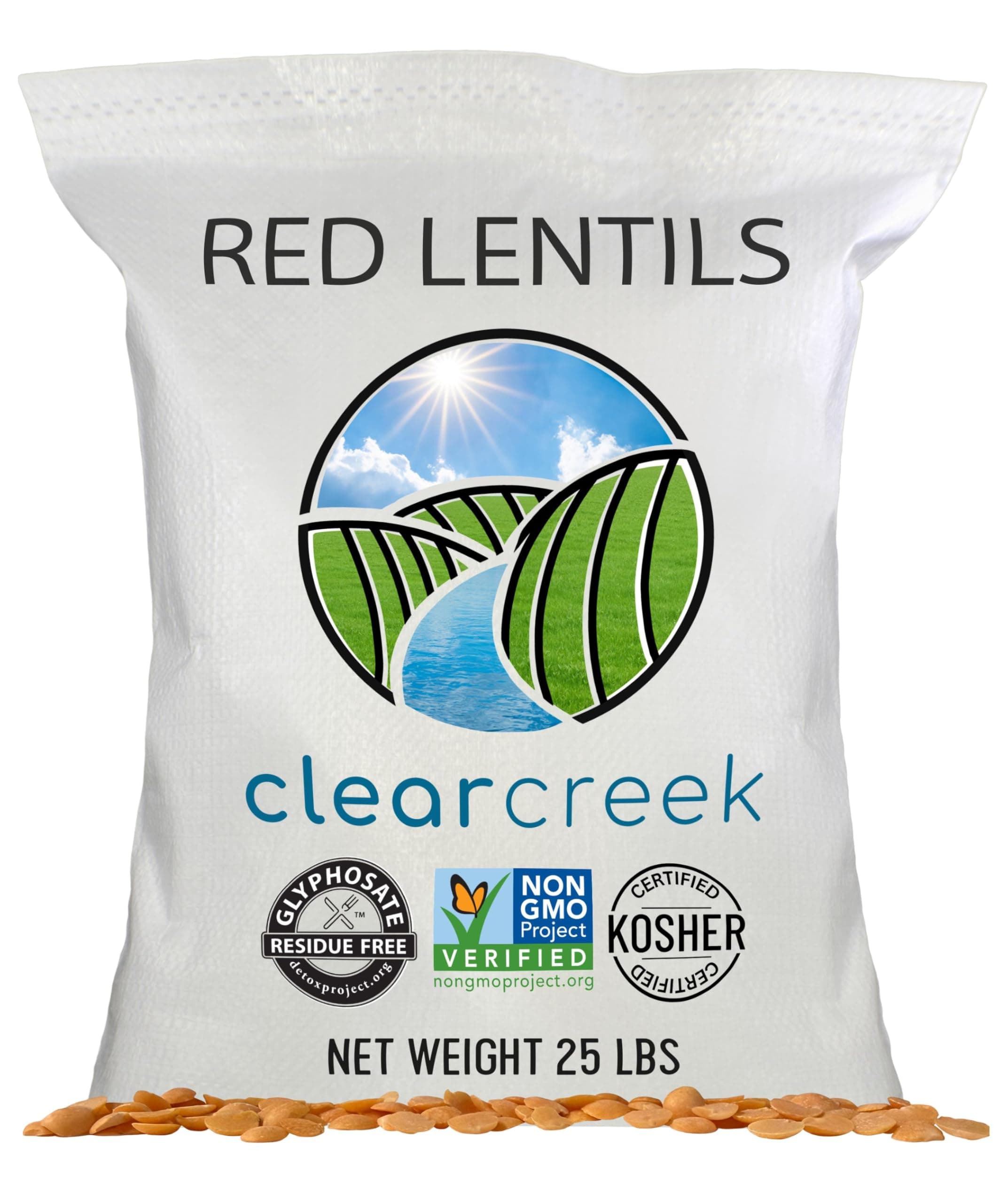 CLEAR CREEK Certified Glyphosate Residue Free Bulk Red Lentils | 25 lbs | Non-GMO | Kosher | Vegan
