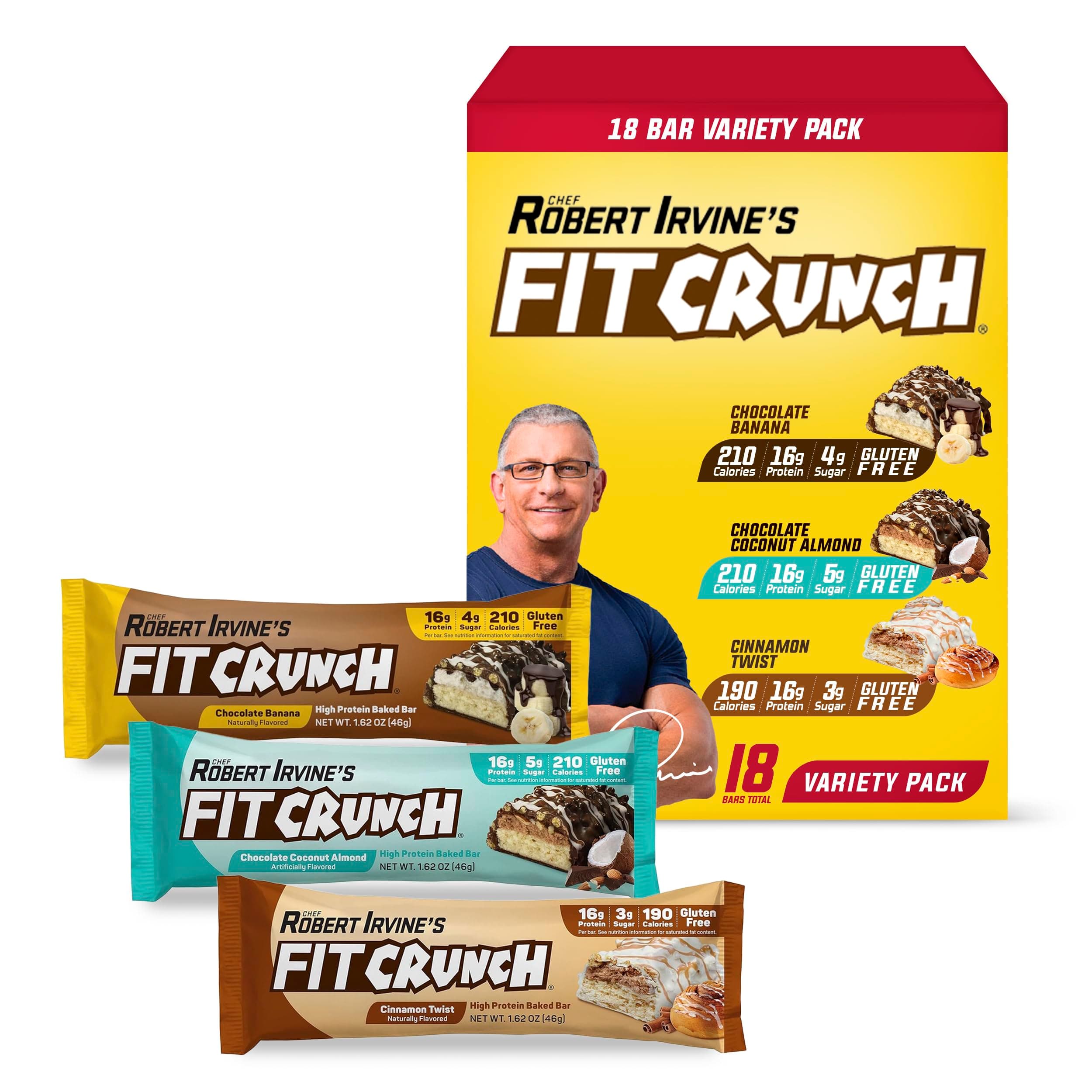 FITCRUNCH Snack Size Protein Bars, 6-Layer Baked Bar, 3g of Sugar, Gluten Free & Soft Cake Core (18 Count, Variety Pack)