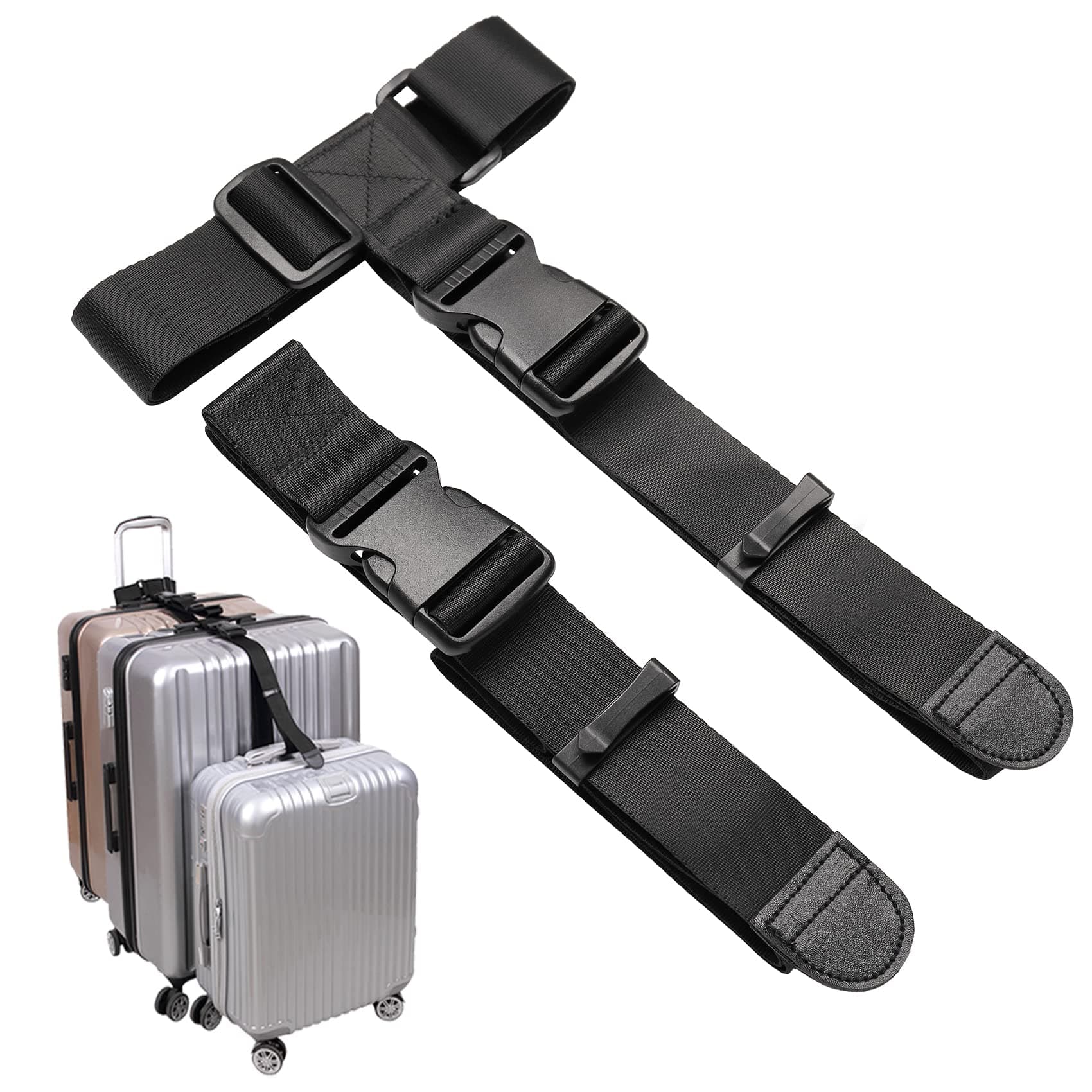 Luggage Connector Straps,Add a Bag Suitcase Strap Belt,Luggage Clip Link,Multi Adjustable 1.5"W Travel Attachment Accessories for Carry on Bag Stacker - 2 Pack(Extended Size)