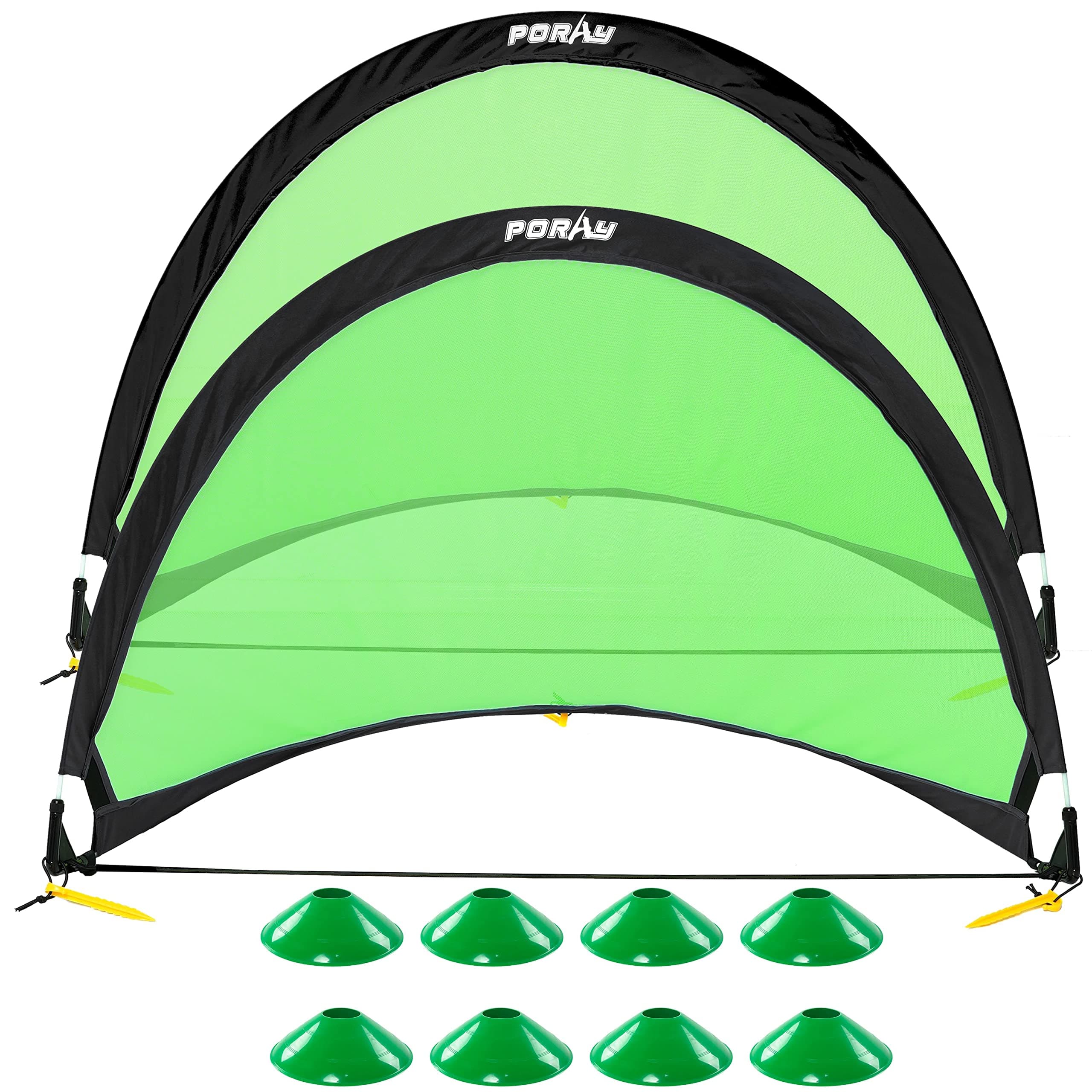 Poray Soccer Goal for Kid Easy-up Set of Two Portable Soccer Net 210D Oxford with 8 Field Marker Cones Extra Stakes Fun for Backyard and Soccer Training