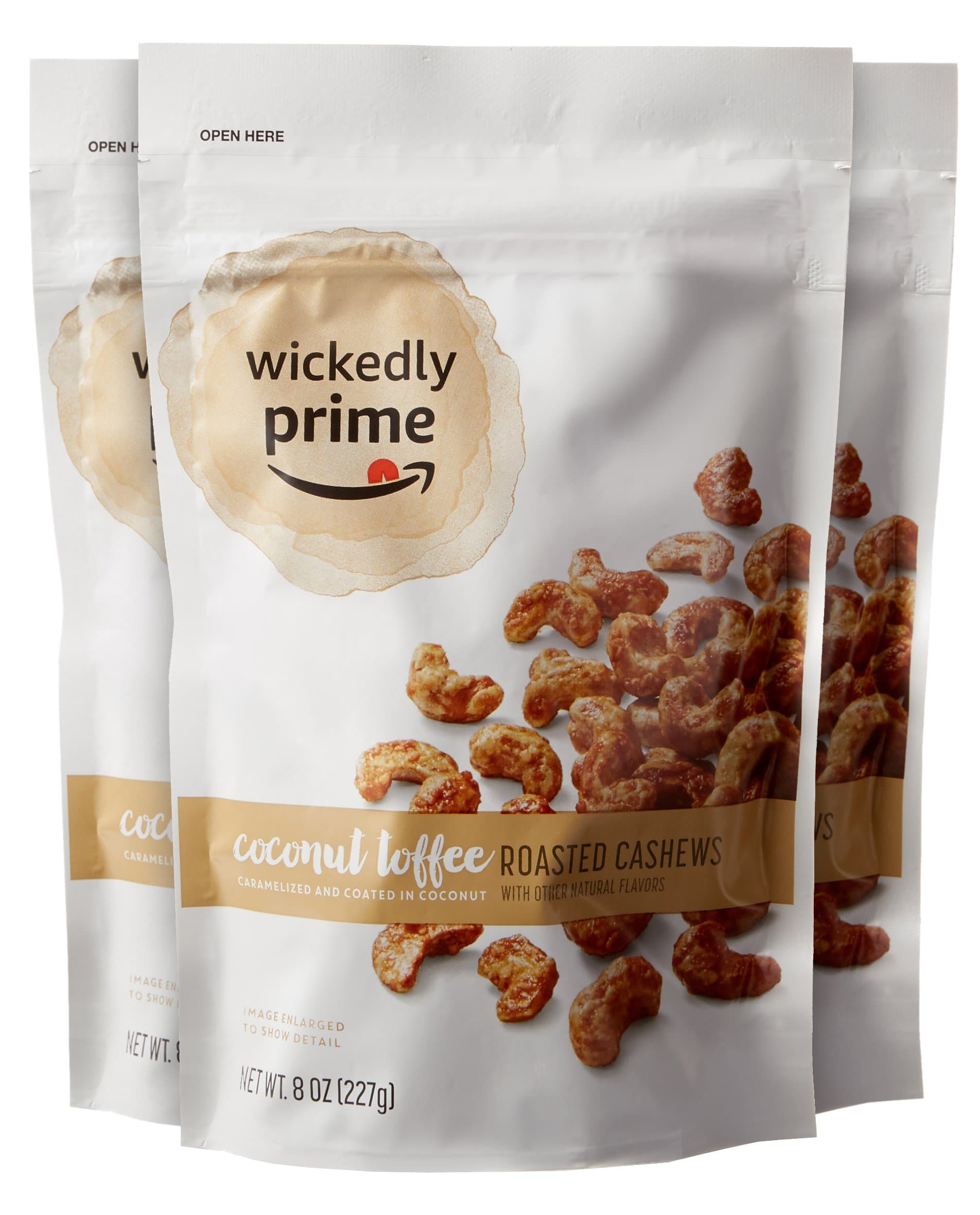 Amazon Brand - Wickedly Prime Roasted Cashews, Coconut Toffee, 8 Ounce (Pack of 3)