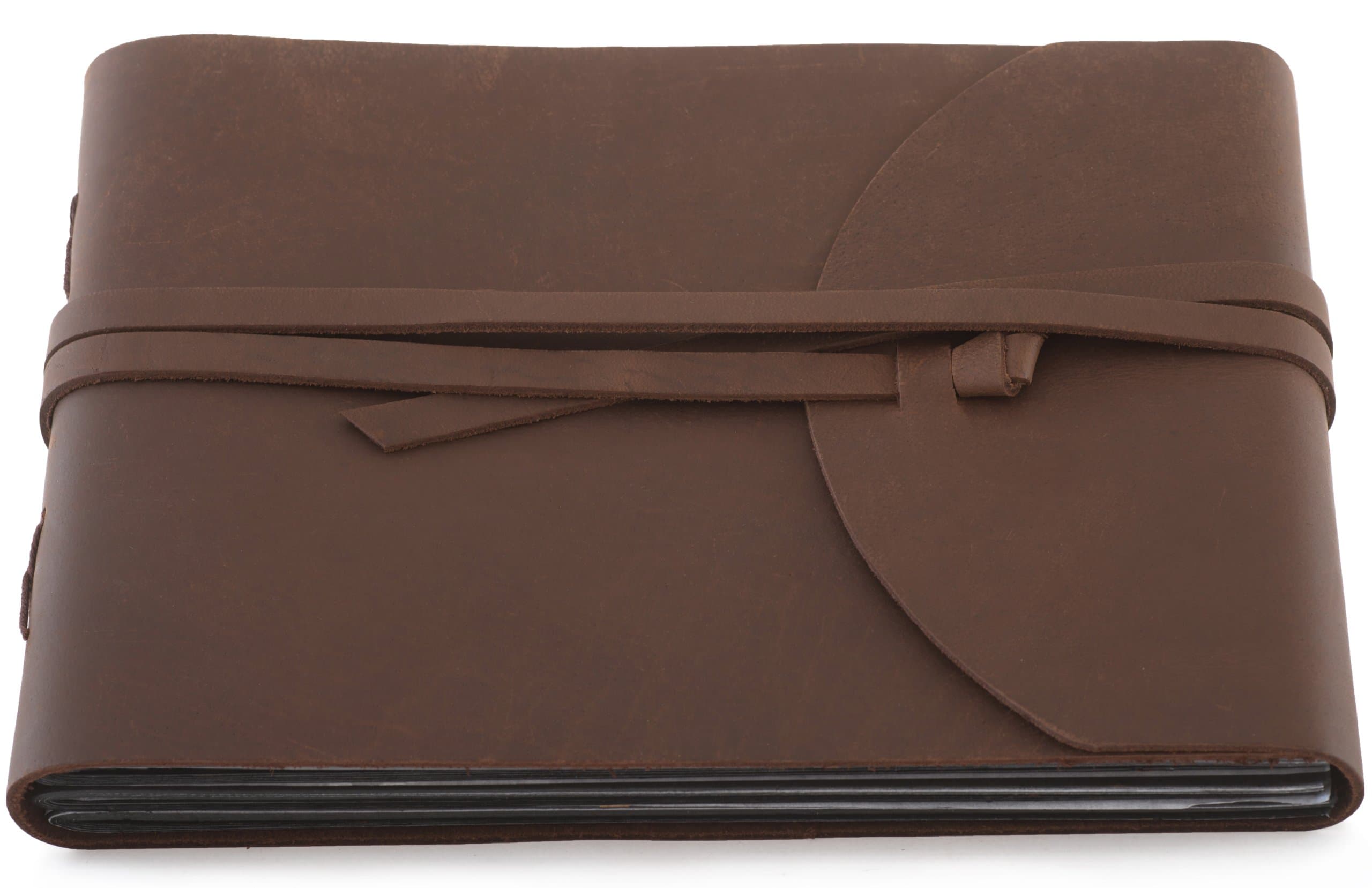 Indiary Photo Album Scrapbook Made of Genuine Buffalo Leather and Handmade Paper - Wild-10x7"-brown