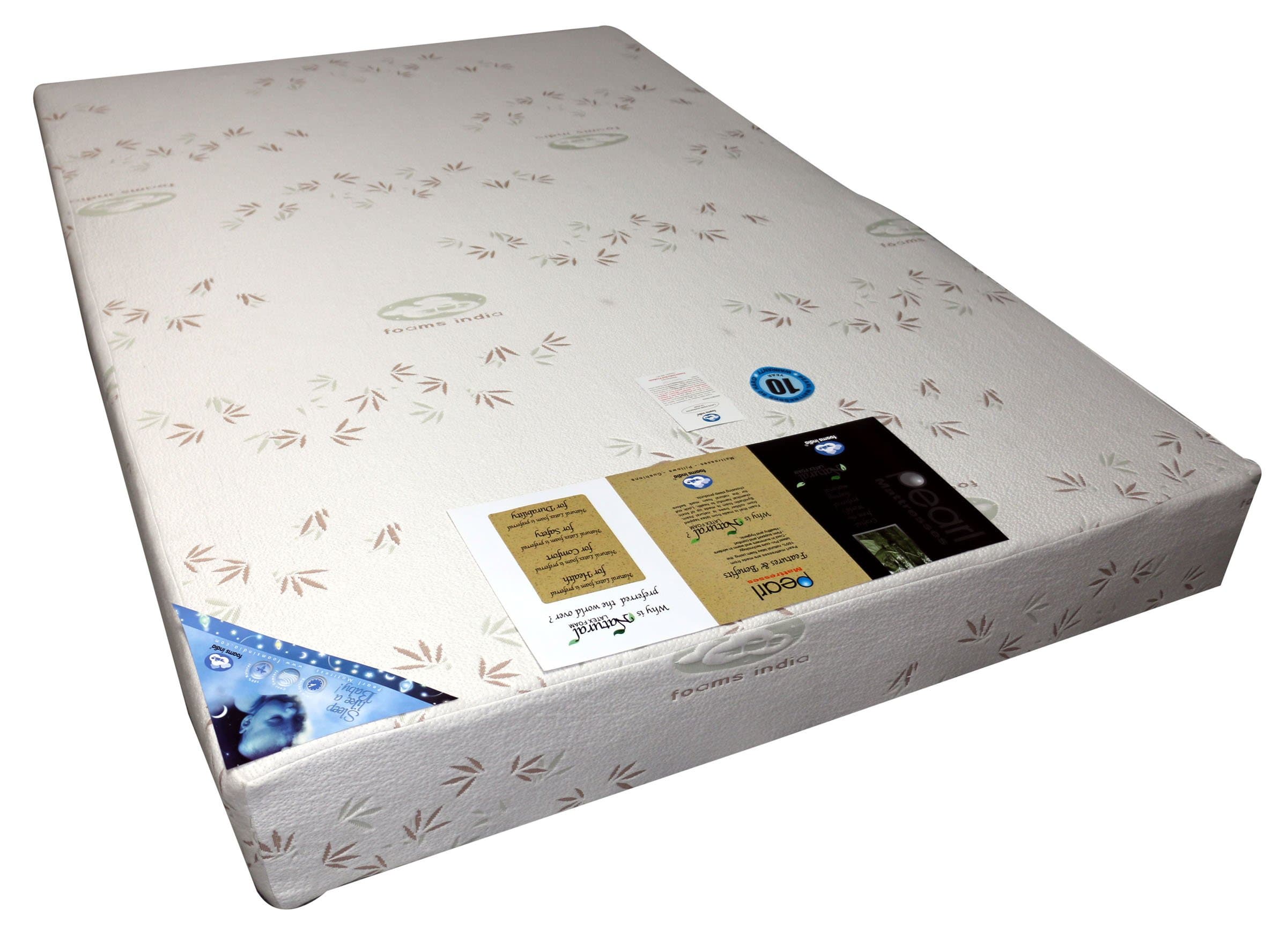 Foams India® 100% Natural Latex Foam® Pearl FX Mattress 72” W x 84” L x 8” T, Medium Firmness