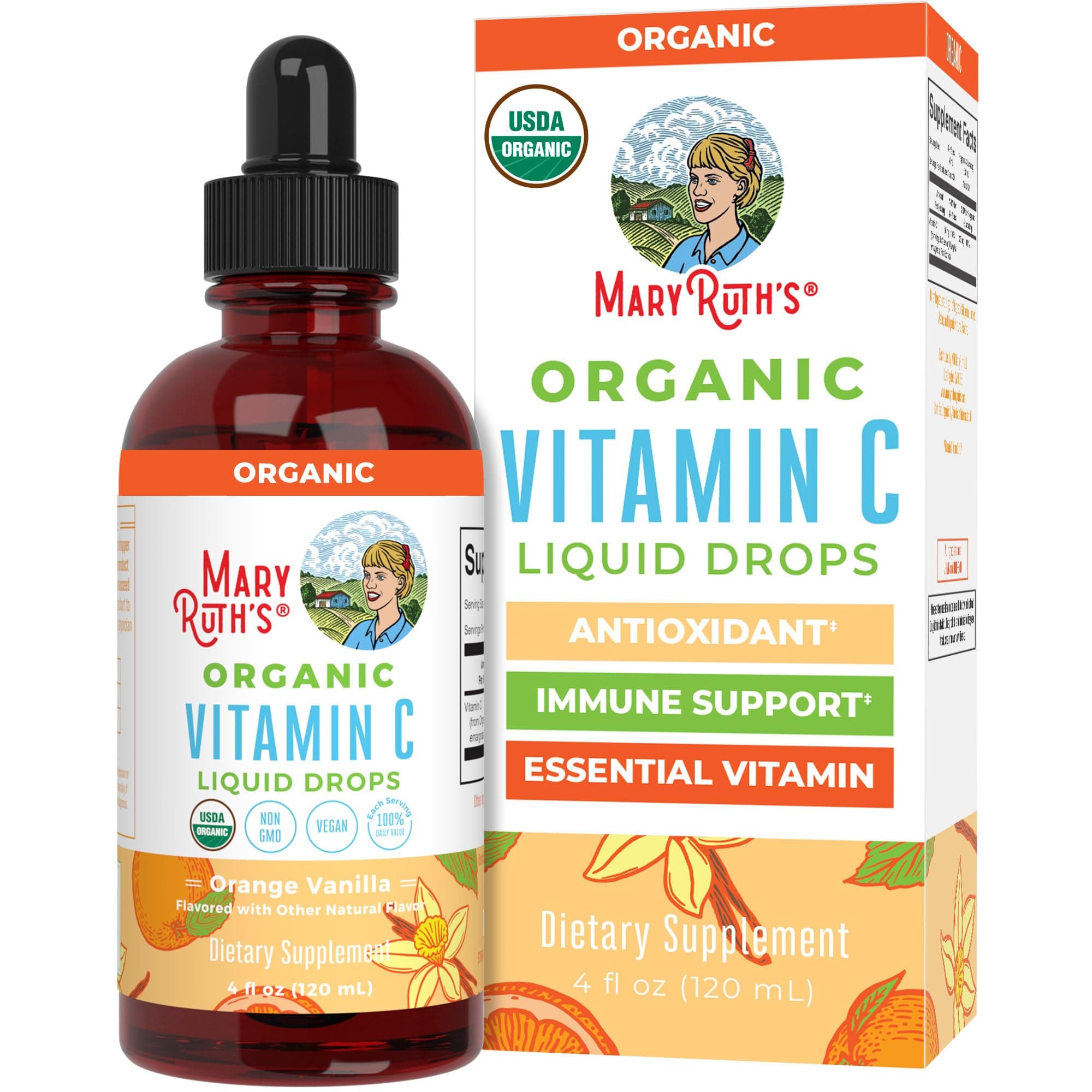 MARYRUTH'S Organic Vitamin C Supplement | Liquid Vitamin C Liquid Drops for Adults & Kids | Immune Support Supplement for Overall Health | Vegan | Non-GMO | Gluten Free | 4 Fl Oz