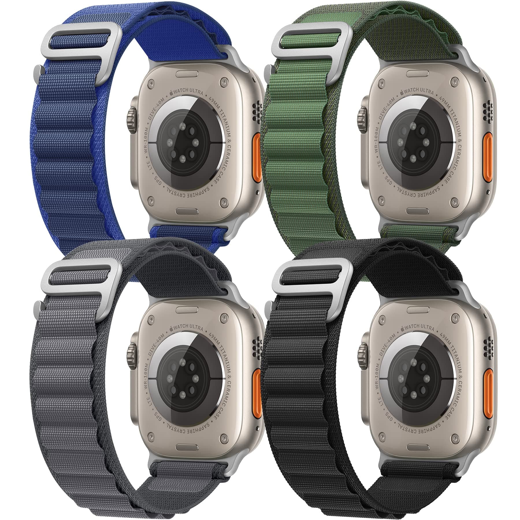 Rain gold 4 Pack Apline Loop Bands Compatible with Apple Watch Ultra 49mm 45mm 44mm 42mm 41mm 40mm 38mm, Nylon Sport Wristband for Men Women, Titanium G-Hook Strap for iWatch Series 8 7 6 5 4 3 2 1 SE