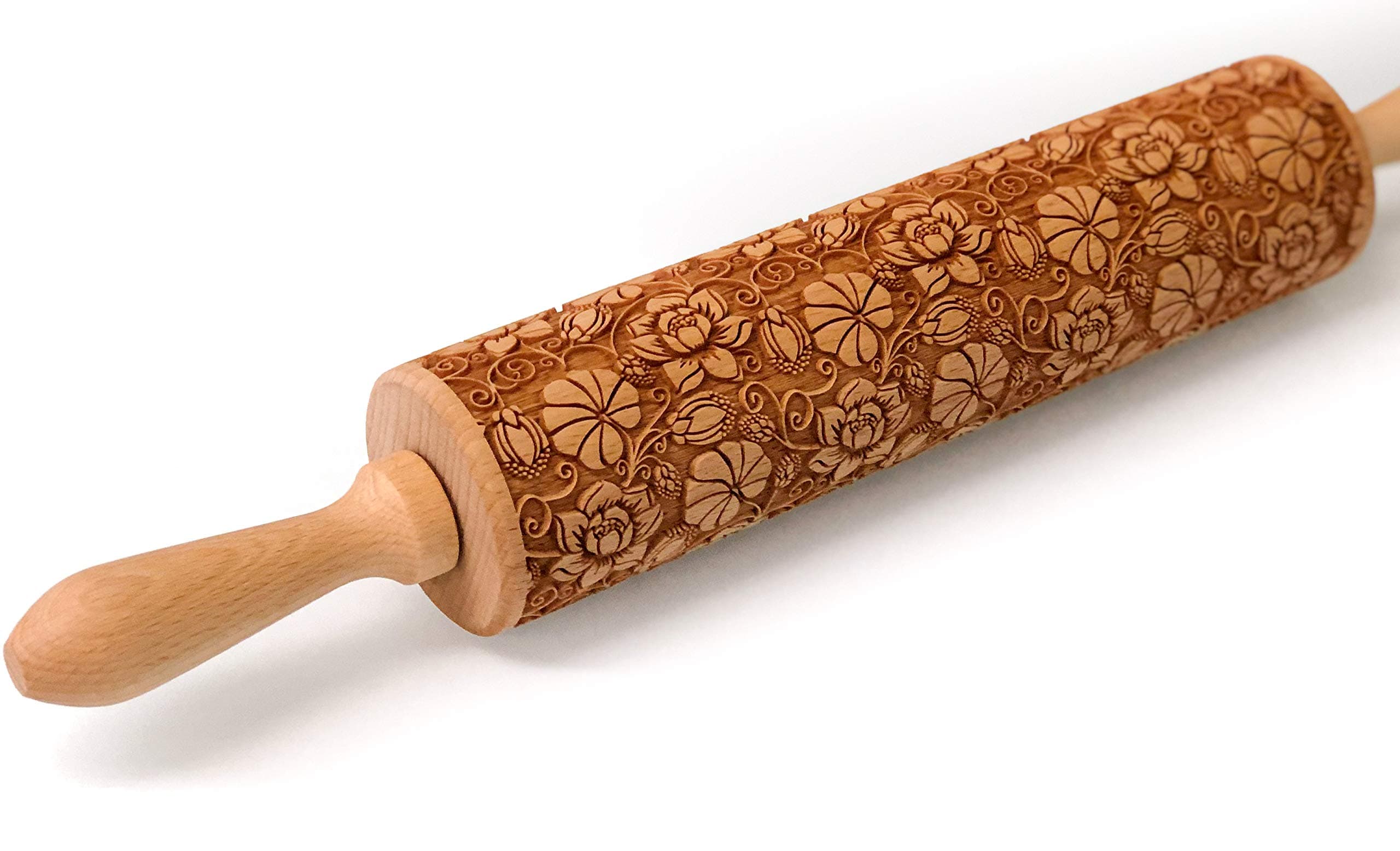 STODOLA Rolling Pin Embossed with MONSTREA FLORAL Pattern for Baking Engraved Cookies Size Large 16.9 inch